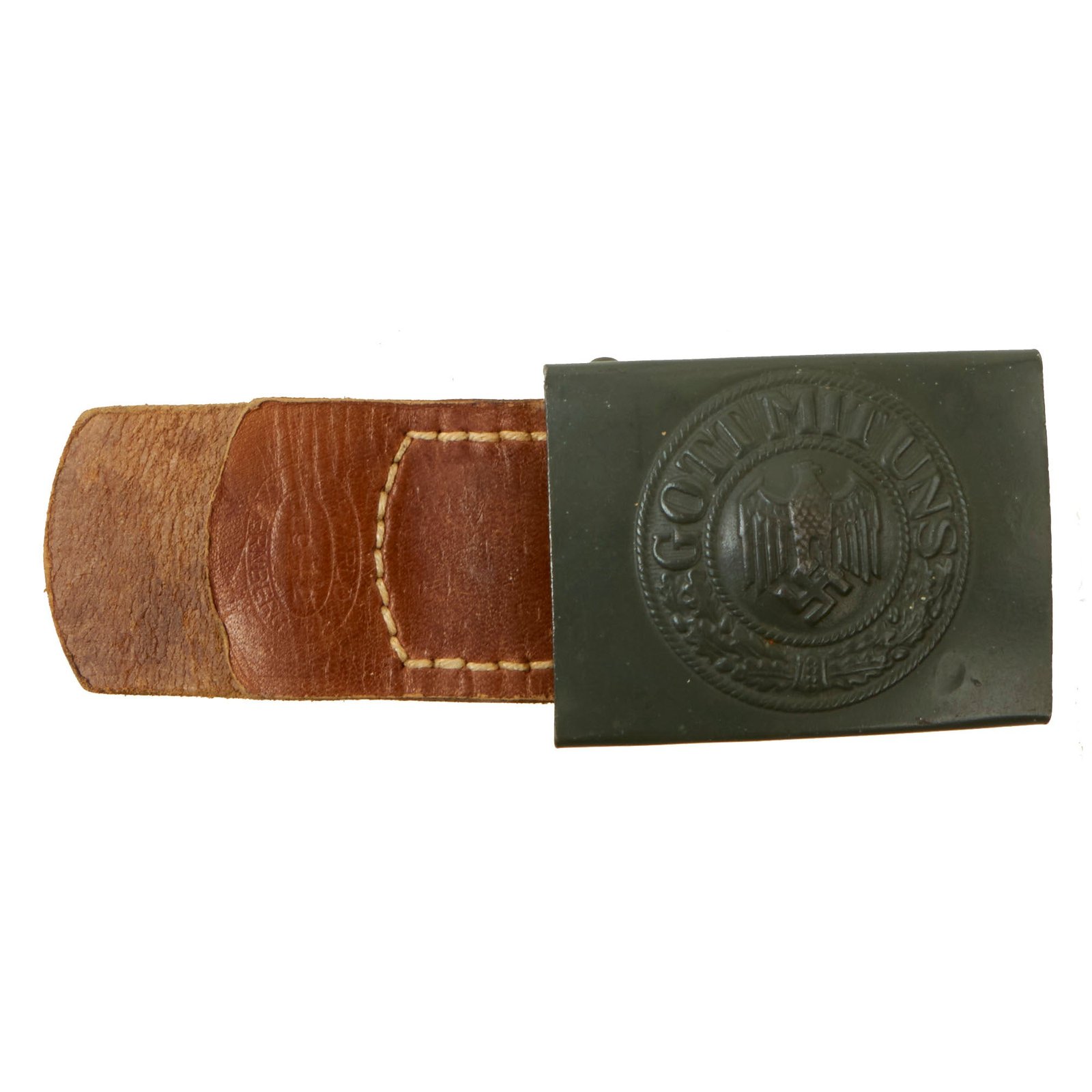 Buy Original German WWII Army Heer Unissued Steel Belt Buckle with Leather Tab by H. Arld of Nürnberg - Dated 1942 | Original Firearms Antique For Sale