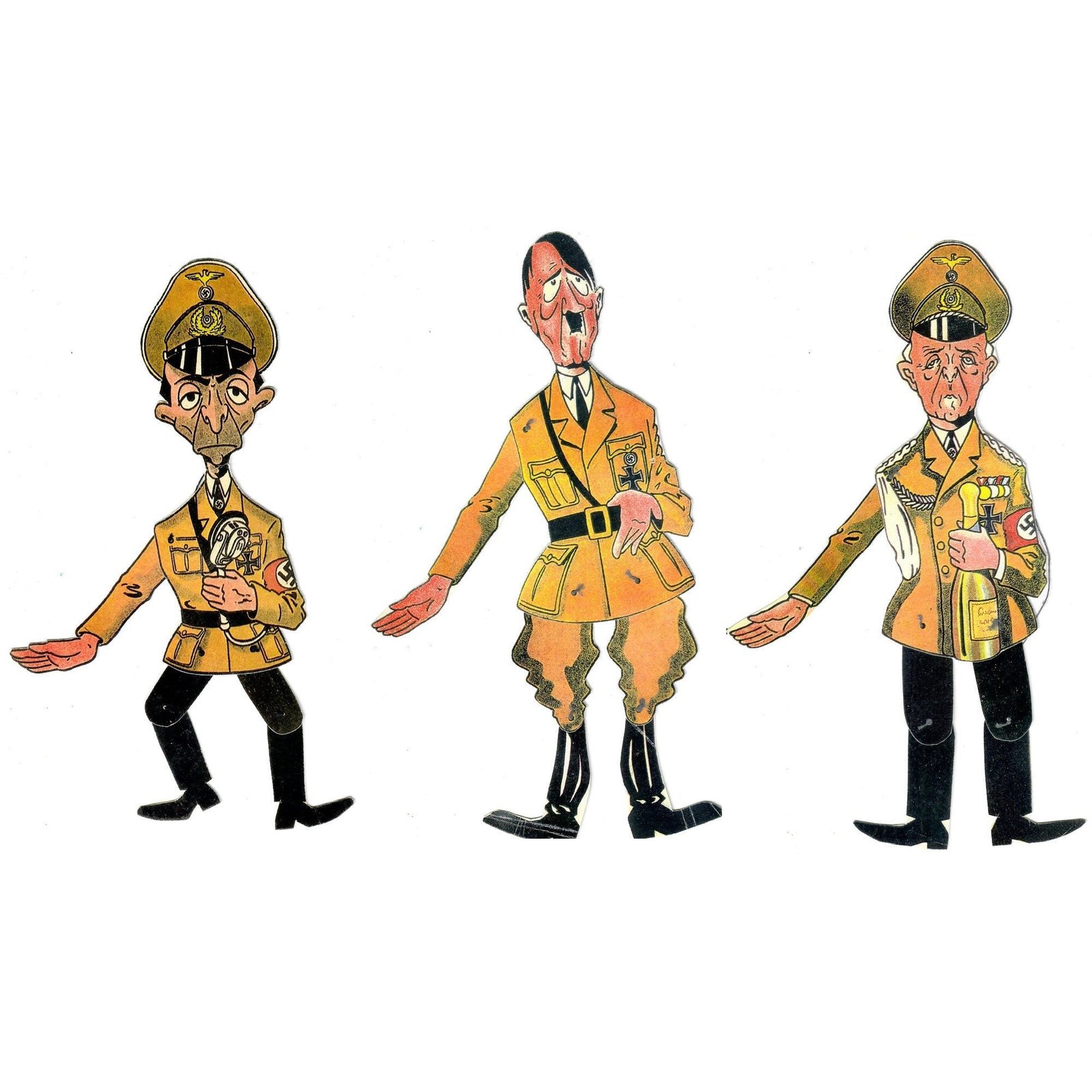 Buy Original U.S. WWII Set of 3 American Anti-German Propaganda Jointed Paper Caricatures - Adolf, Ribbentrop & Goebbels | Original Firearms Antique For Sale