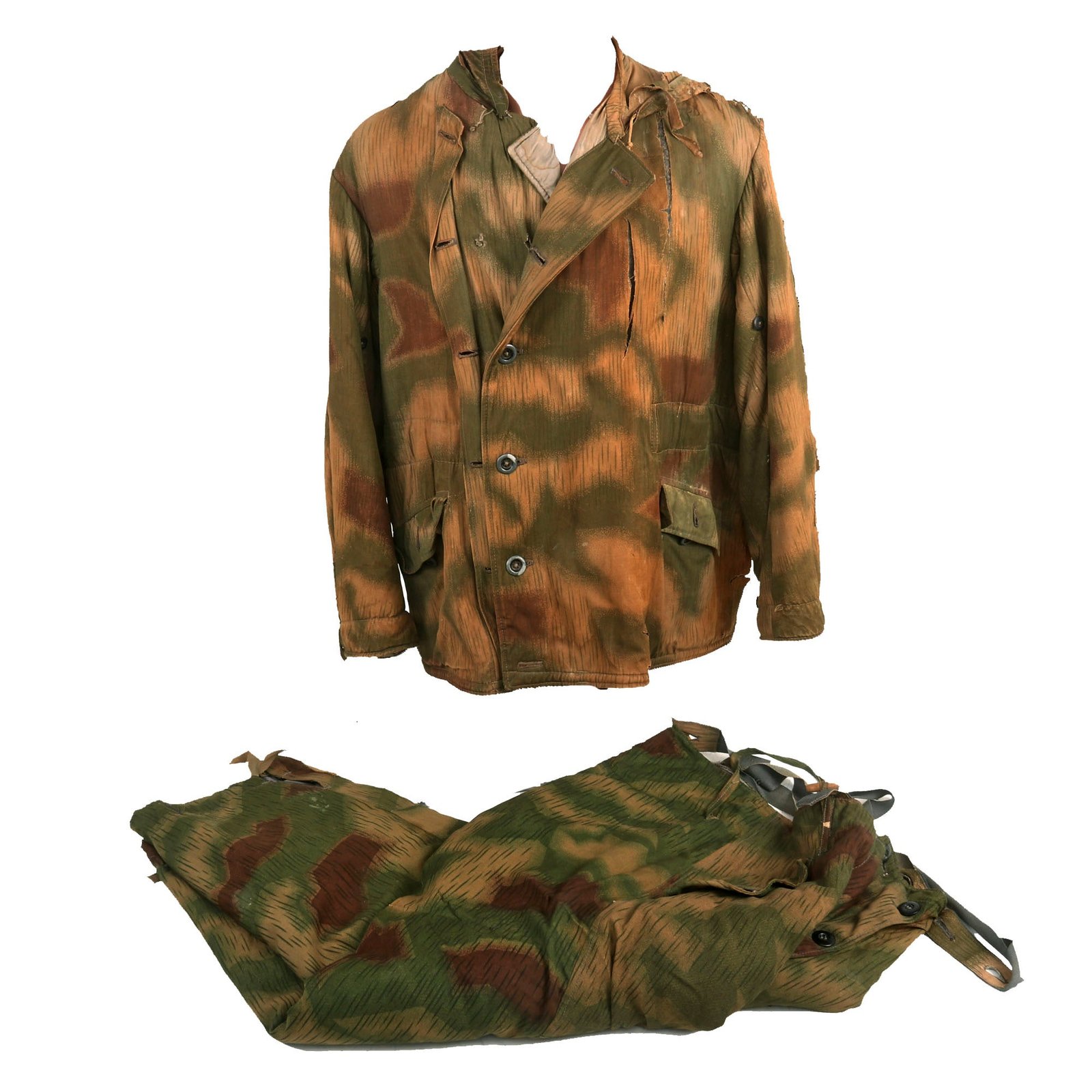 Buy Original German WWII Service Worn Sumpftarnmuster Swamp Pattern Camouflage Pattern Winter Parka with Pants - Non Reversible | Original Firearms Antique For Sale