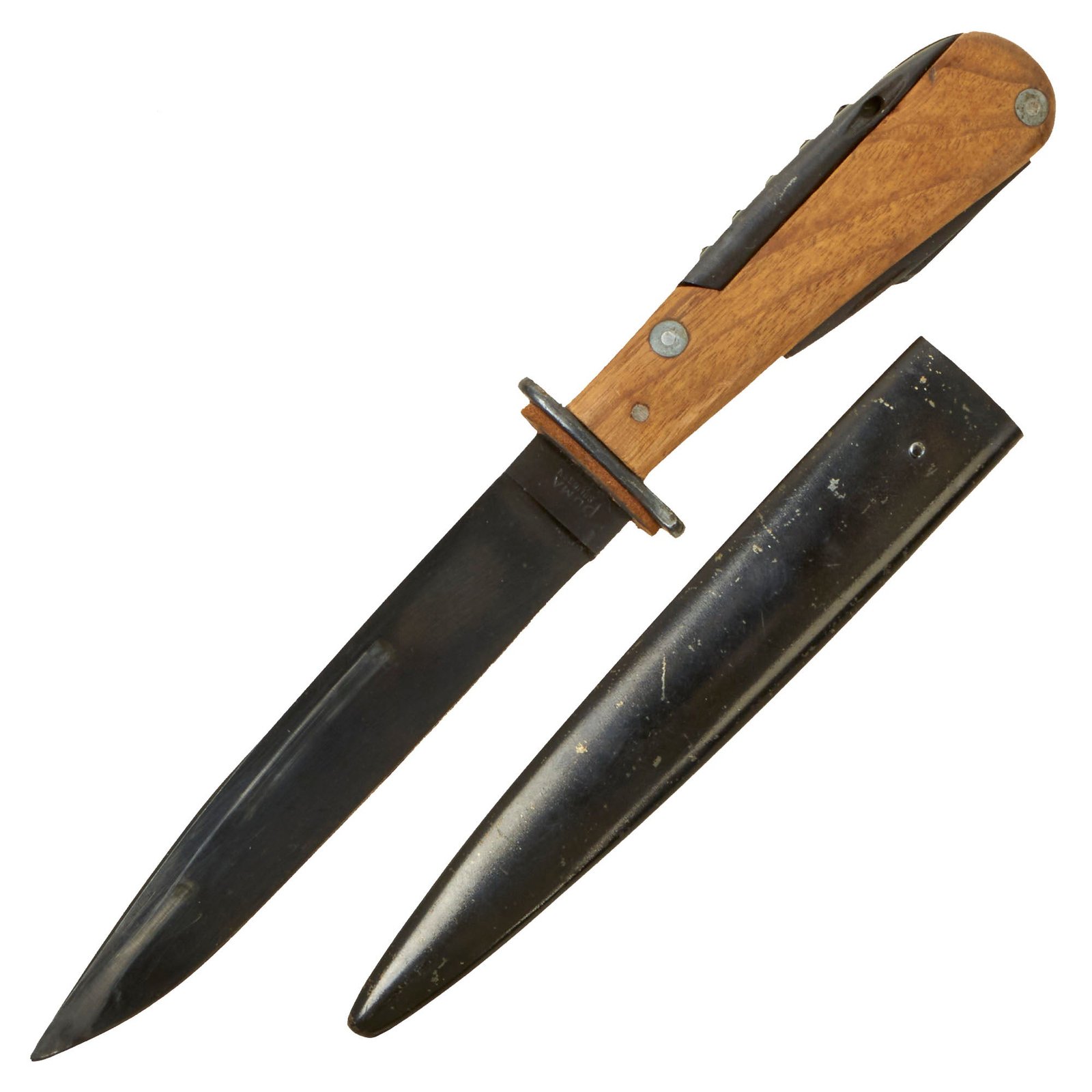 Buy Original Scarce German WWII Unissued Machine Gunner “Werkzeugmesser” Utility Tool Trench Knife by PUMA with Wooden Grips and Scabbard | Original Firearms Antique For Sale