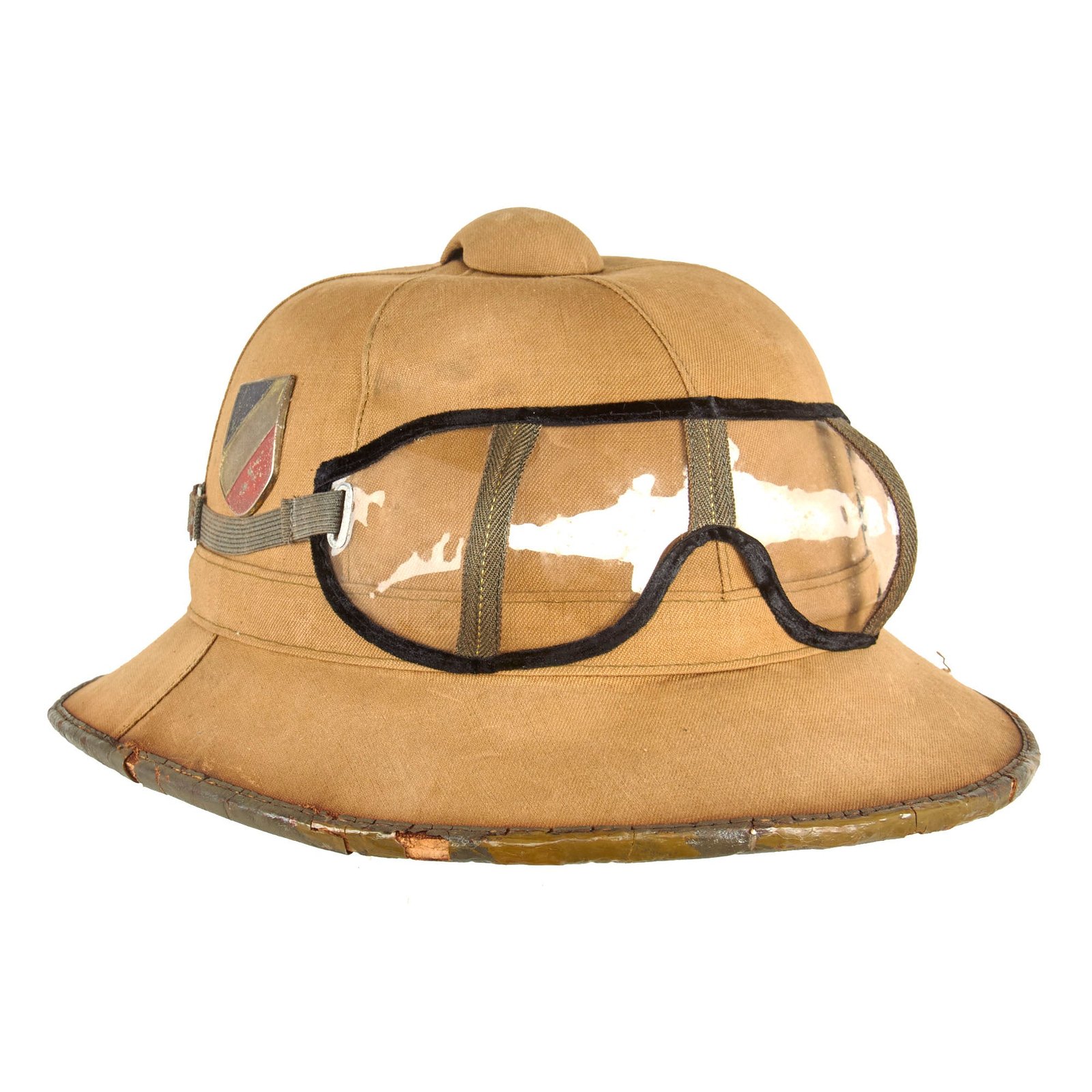 Buy Original German WWII First Model DAK Afrikakorps Sun Helmet by G.A.H. Helmfabrik with Eye Shields - size 57 | Original Firearms Antique For Sale