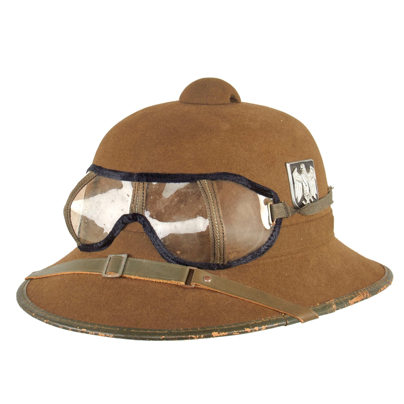 Buy Original German WWII 1942 Dated 2nd Model Afrikakorps DAK Sun Helmet by JHS with Eye Shields - Size 55cm | Original Firearms Antique For Sale