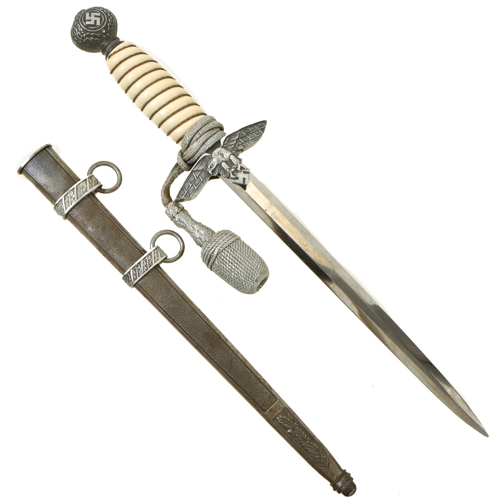 Buy Original German WWII 2nd Model Luftwaffe Dagger by Tigerwerk Lauterjung & Co. with Simulated Ivory Grip &Portepee | Original Firearms Antique For Sale