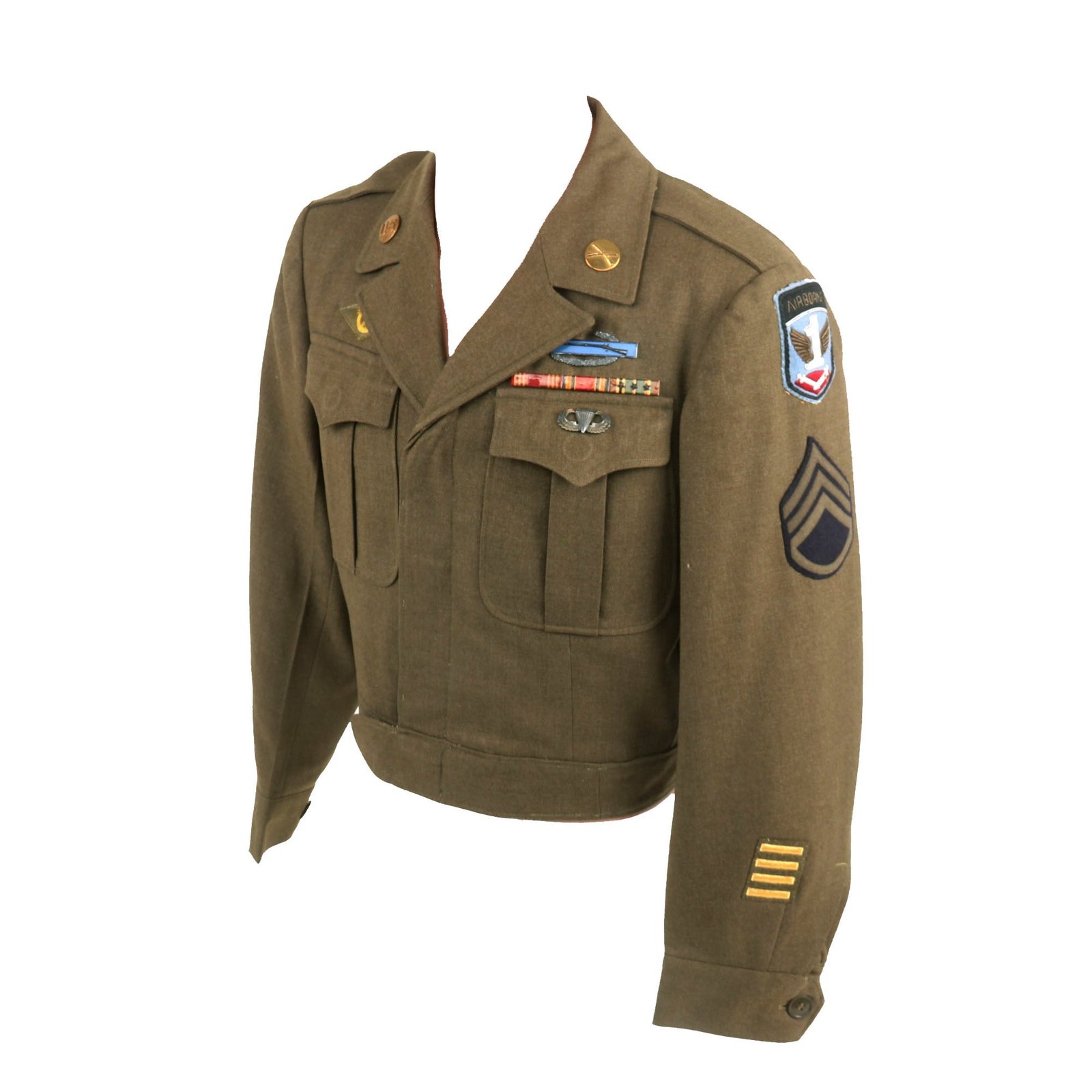 Buy Original U.S. WWII 1943 Dated US Army “Red Ball Express” Ike Jacket With British Bullion Embroidered First Allied Airborne Army Shoulder Sleeve Insignia - Laundry Number Marked | Original Firearms Antique For Sale