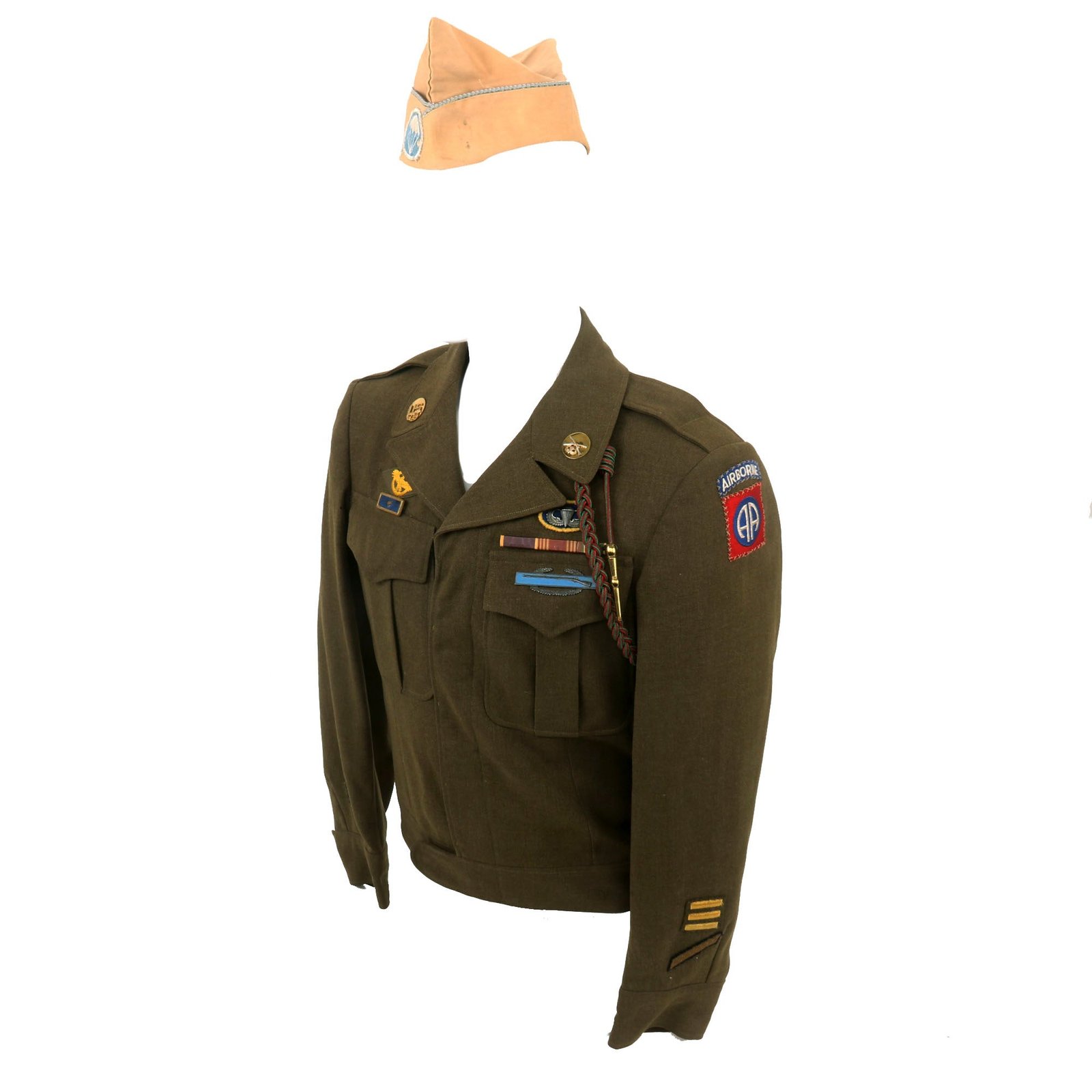 Buy Original U.S. WWII 504th Parachute Infantry Regiment Ike Jacket with Overseas Cap - 82nd Airborne Division | Original Firearms Antique For Sale