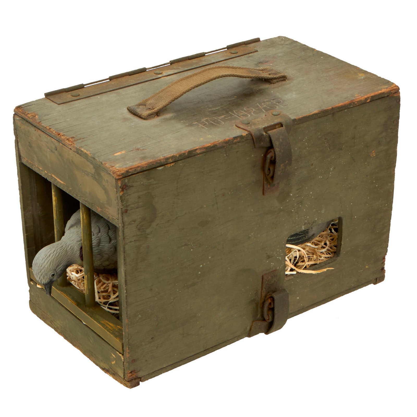 Buy Original U.S. WWII Army Messenger Pigeon PG-102/CB Wooden Carrier Box With Plastic Pigeons | Original Firearms Antique For Sale