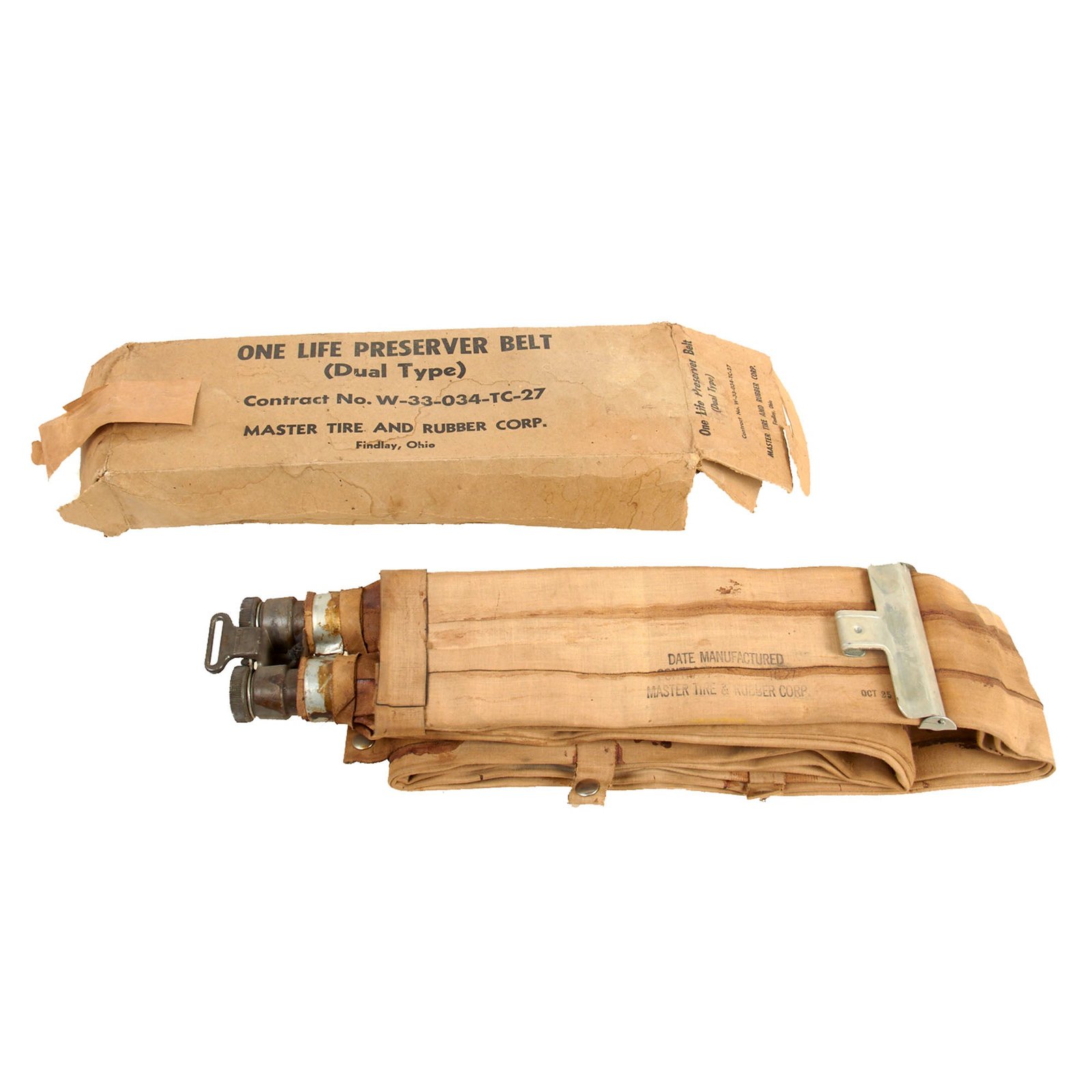 Buy Original U.S. WWII M1926 “D-Day Invasion” Inflatable Flotation Belt Life Preserver by Master Tire & Rubber With Box - Dated OCT 25, 1944 | Original Firearms Antique For Sale