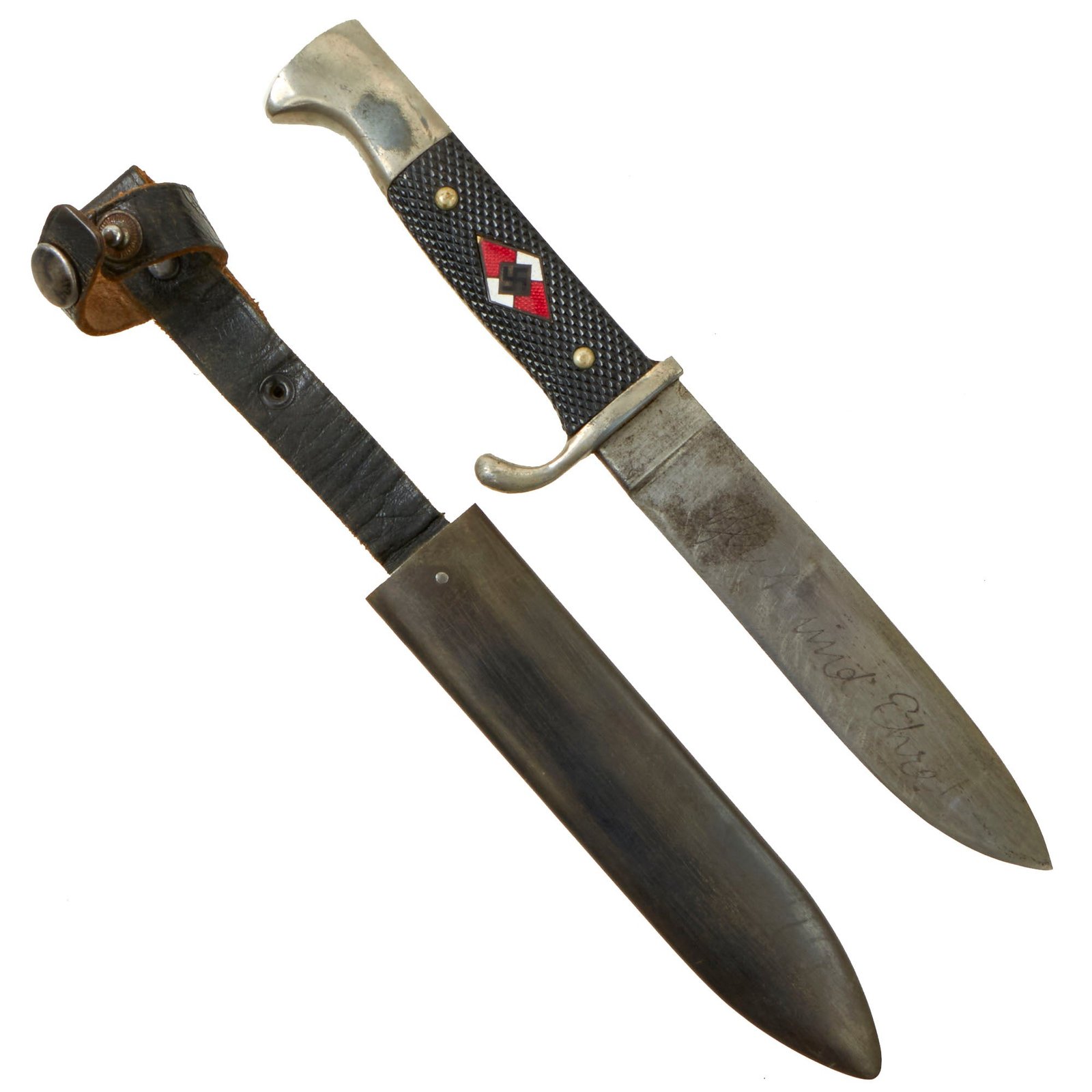 Buy Original German WWII 1939 Dated Motto & RZM Marked Transitional HJ Knife by Rare Maker Ernst Pack & Söhne with Scabbard | Original Firearms Antique For Sale