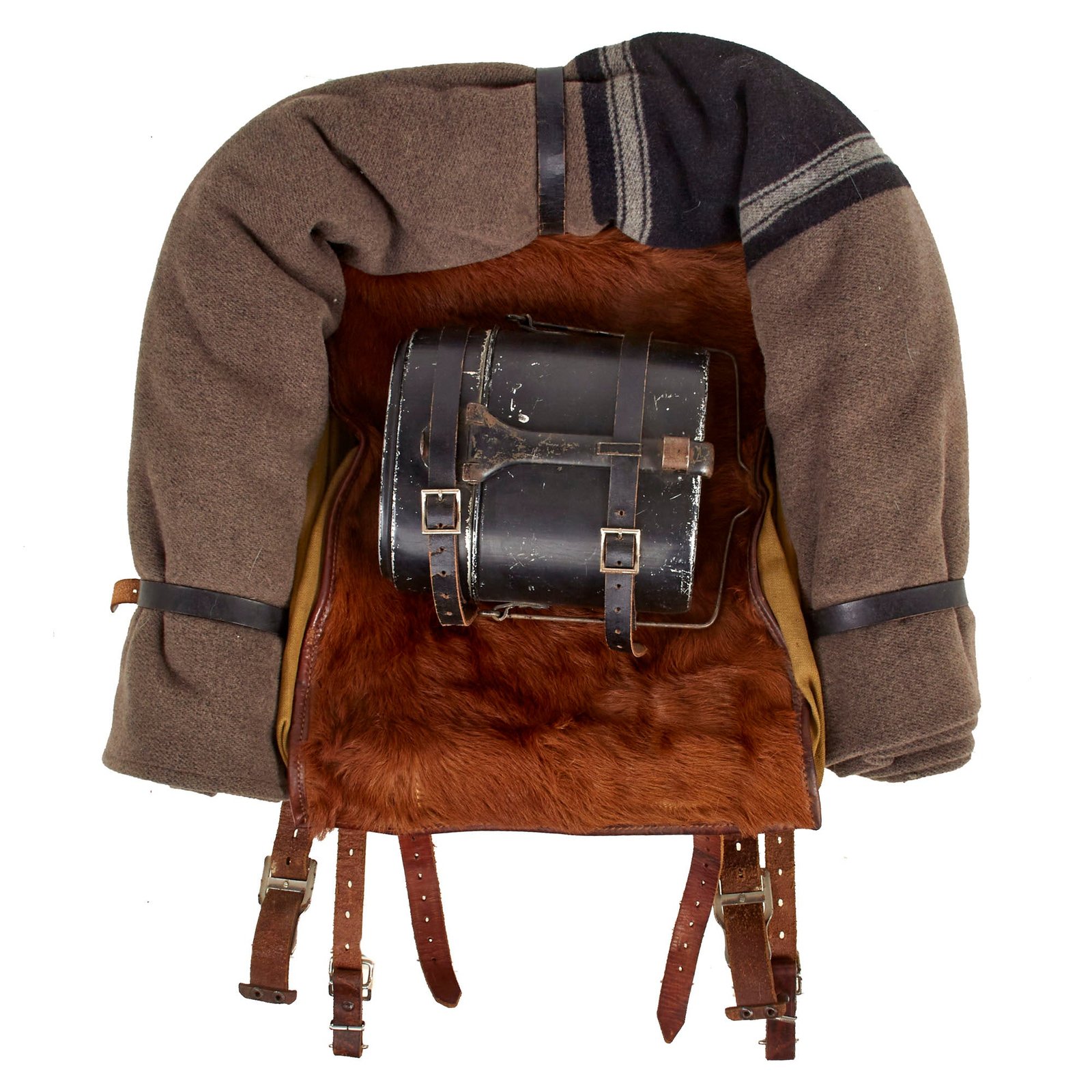 Buy Original German WWII Tornister 34 Cowhide Backpack with Waffen SS Marked Wool Blanket & Mess Kit | Original Firearms Antique For Sale