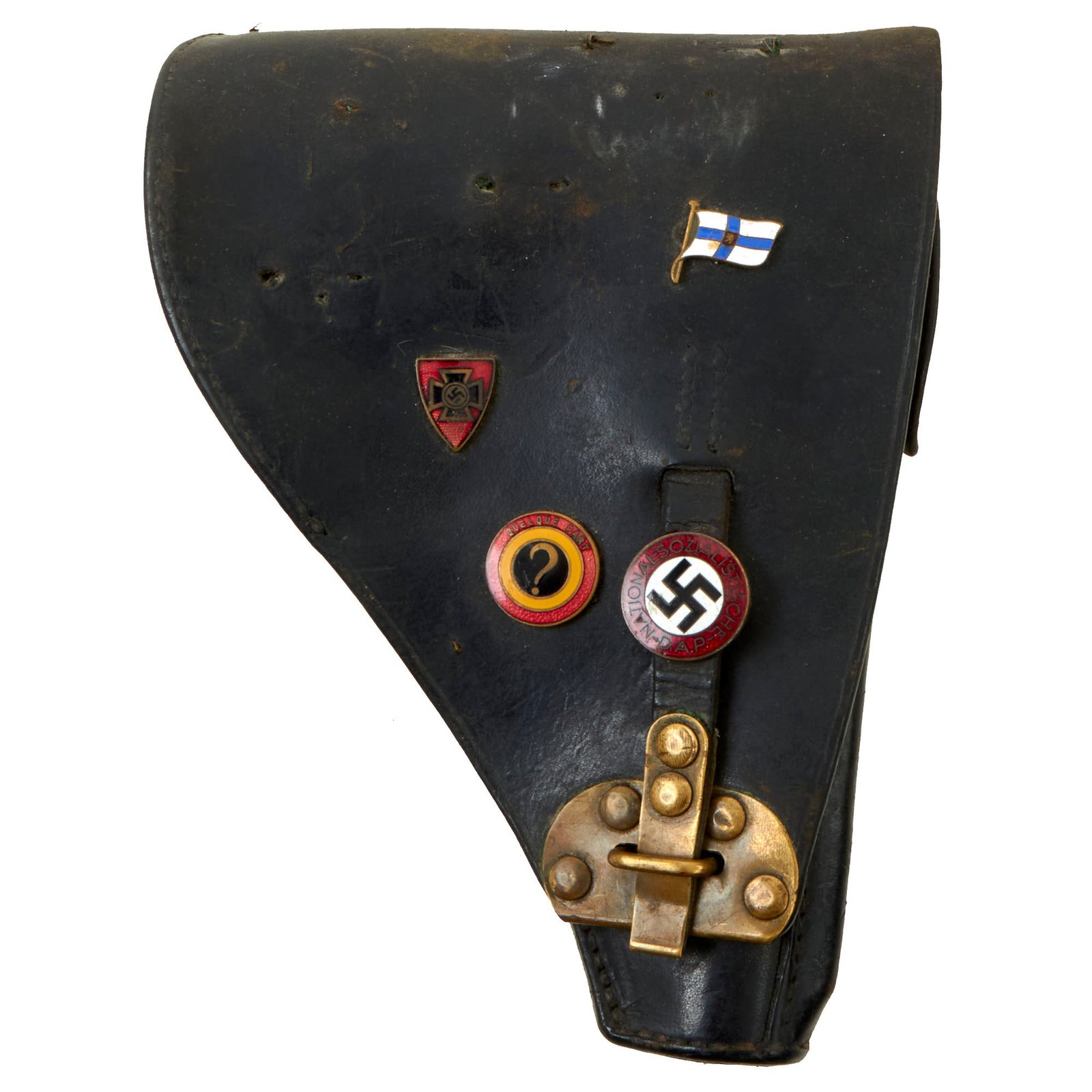 Buy Original Belgian WWII Era FN Browning Model 1922 Leather Holster with Attached German NSDAP Badges & Cleaning Rod | Original Firearms Antique For Sale