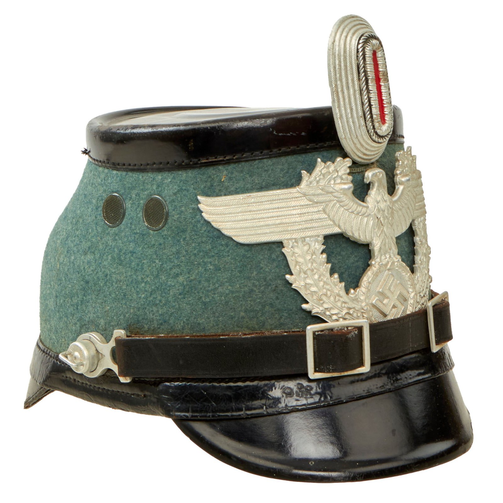 Buy Original German WWII Metropolitan Police Shako by Hans Römer with Leather Chinstrap - Size 57 ½ | Original Firearms Antique For Sale