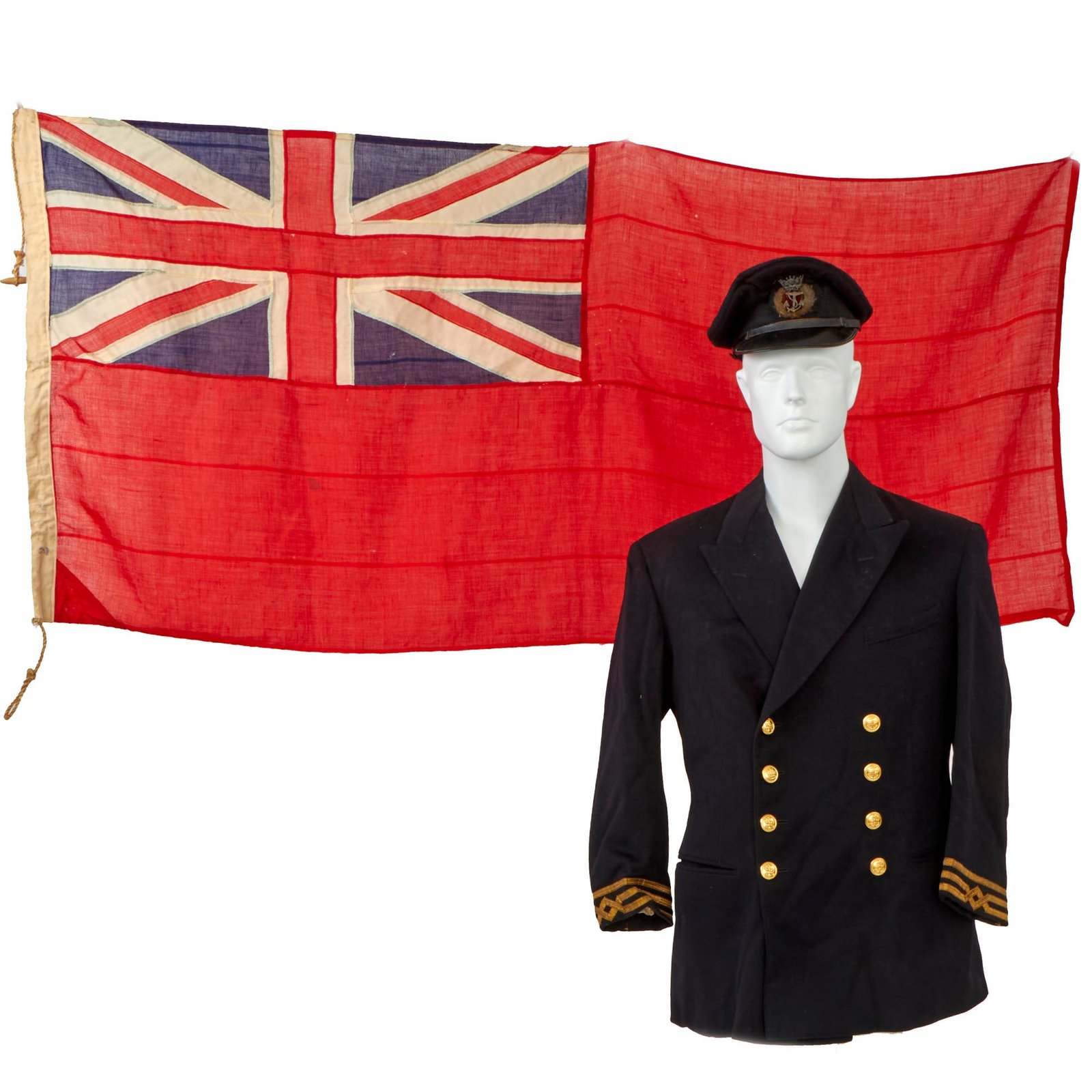Buy Original British WWII Dunkirk Evacuation Red Ensign Stern Flag and Uniform Grouping For Robert Turner, Chief Officer of the Merchant Vessel SS Araluen - With Letter of Provenance From Sister of Turner | Original Firearms Antique For Sale