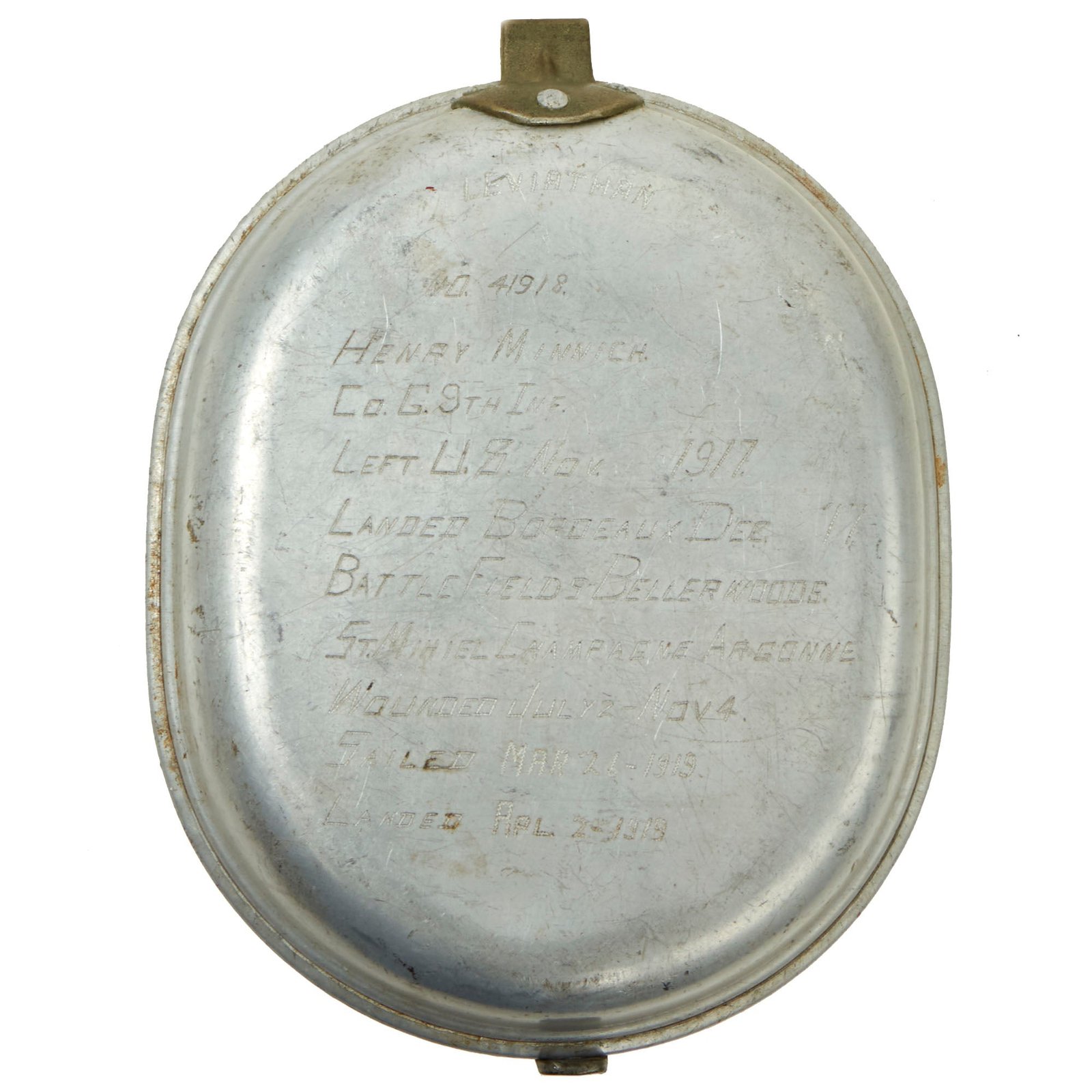 Buy Original U.S. WWI Trench Art M1910 Mess Kit by L.F.&C. Personalized by Private Henry Minnich, 9th Infantry Division | Original Firearms Antique For Sale