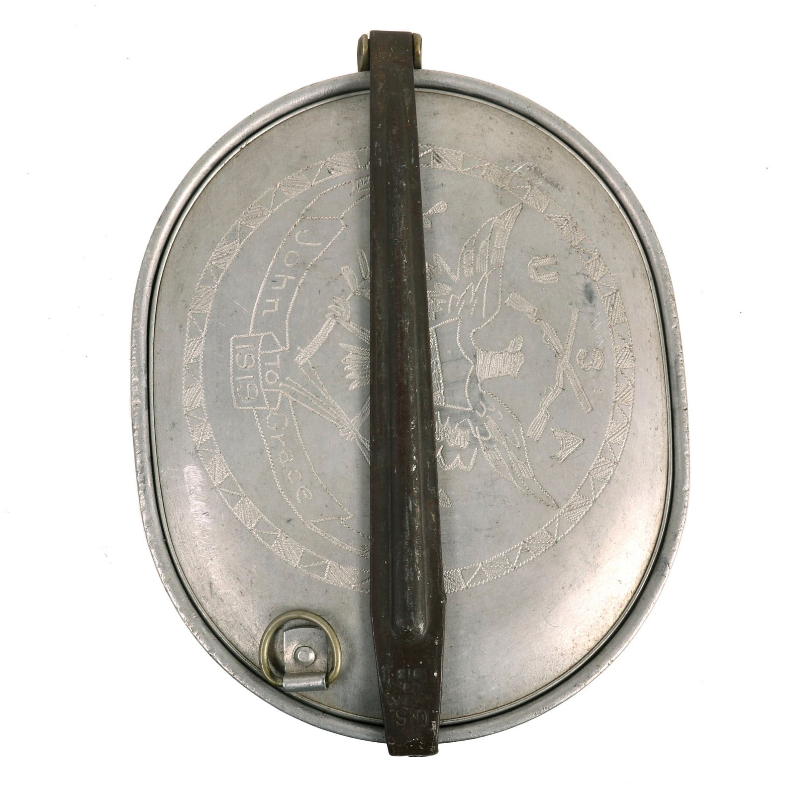 Buy Original U.S. WWI Trench Art M1910 Mess Kit Dated 1918 Personalized by “John”, 357th Machine Gun Company of the 90th Infantry DIvision | Original Firearms Antique For Sale