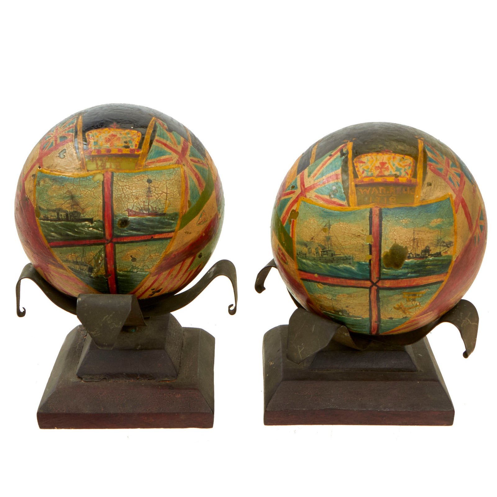 Buy Original British WWI Pair of Painted Glass Trench Art Floats “War Relics” - Floats As Used On Anti-Submarine Mines | Original Firearms Antique For Sale