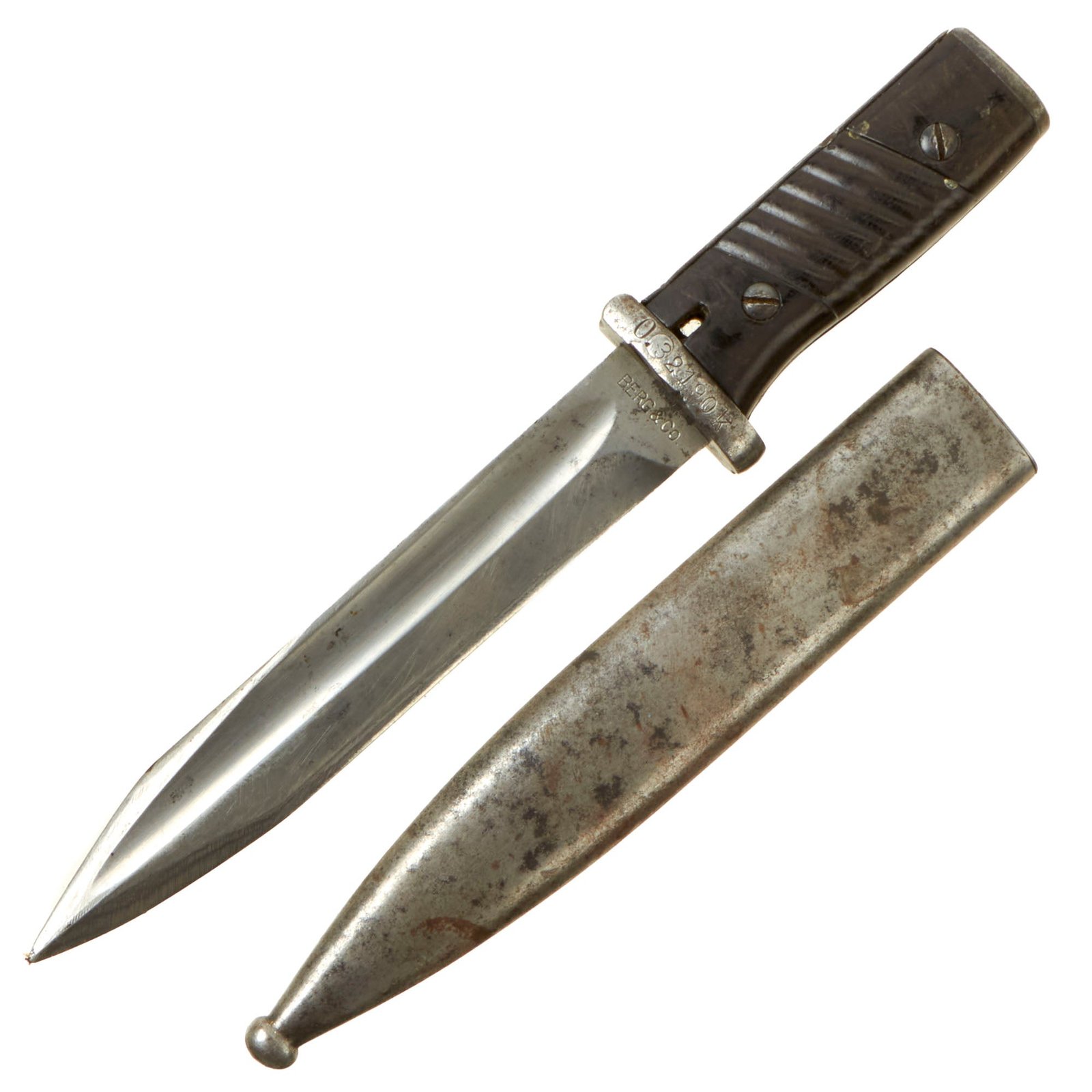 Buy Original German WWII 98k Bayonet by Berg & Co. Turned Fighting Knife with Shortened Scabbard - Dated 1939 | Original Firearms Antique For Sale