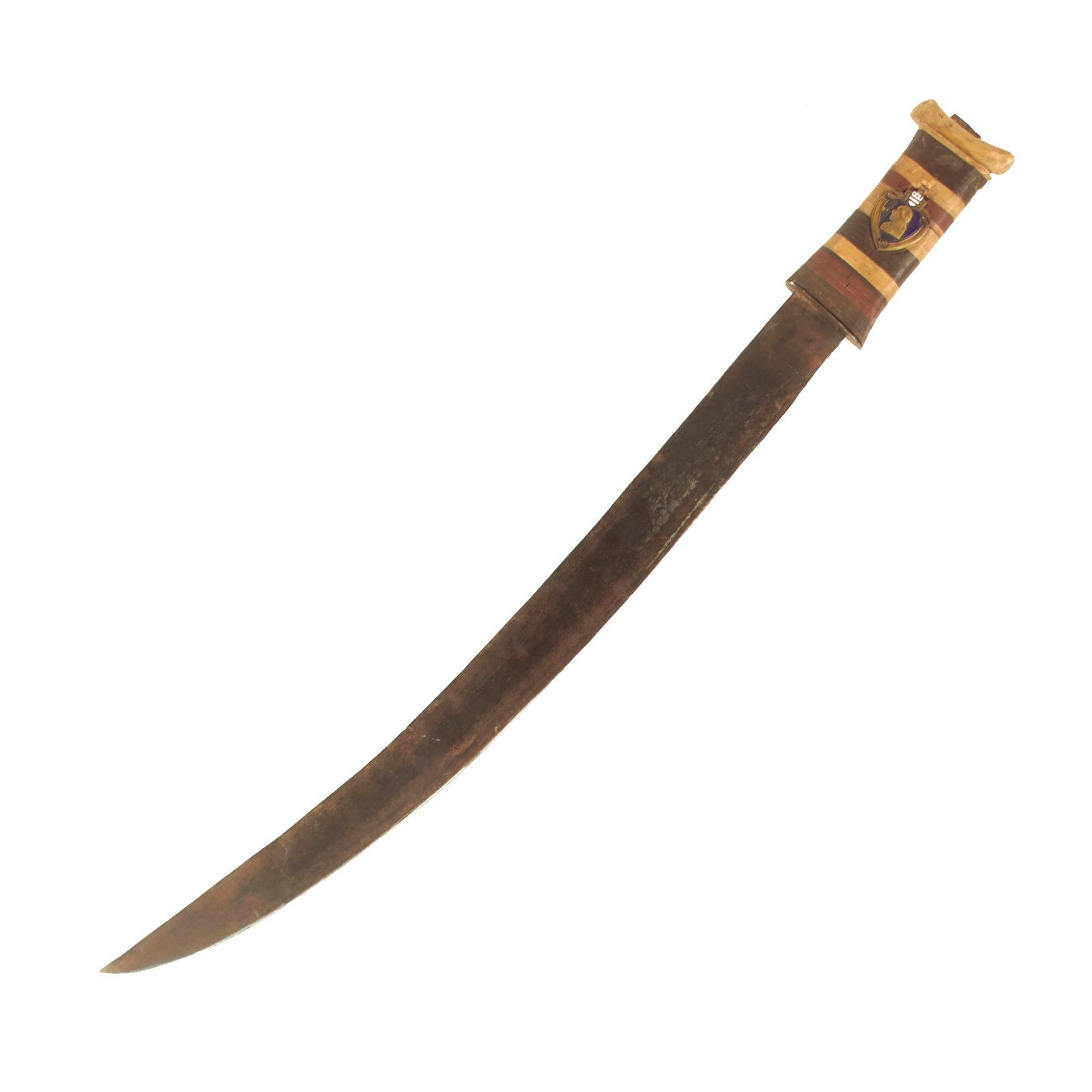 Buy Original U.S. WWII Name Engraved Purple Heart Medal Mounted on Handle of Theater Made Machete - K.I.A. DSC Recipient Harlen Way, 117th Infantry Regiment, 30th Infantry Division | Original Firearms Antique For Sale