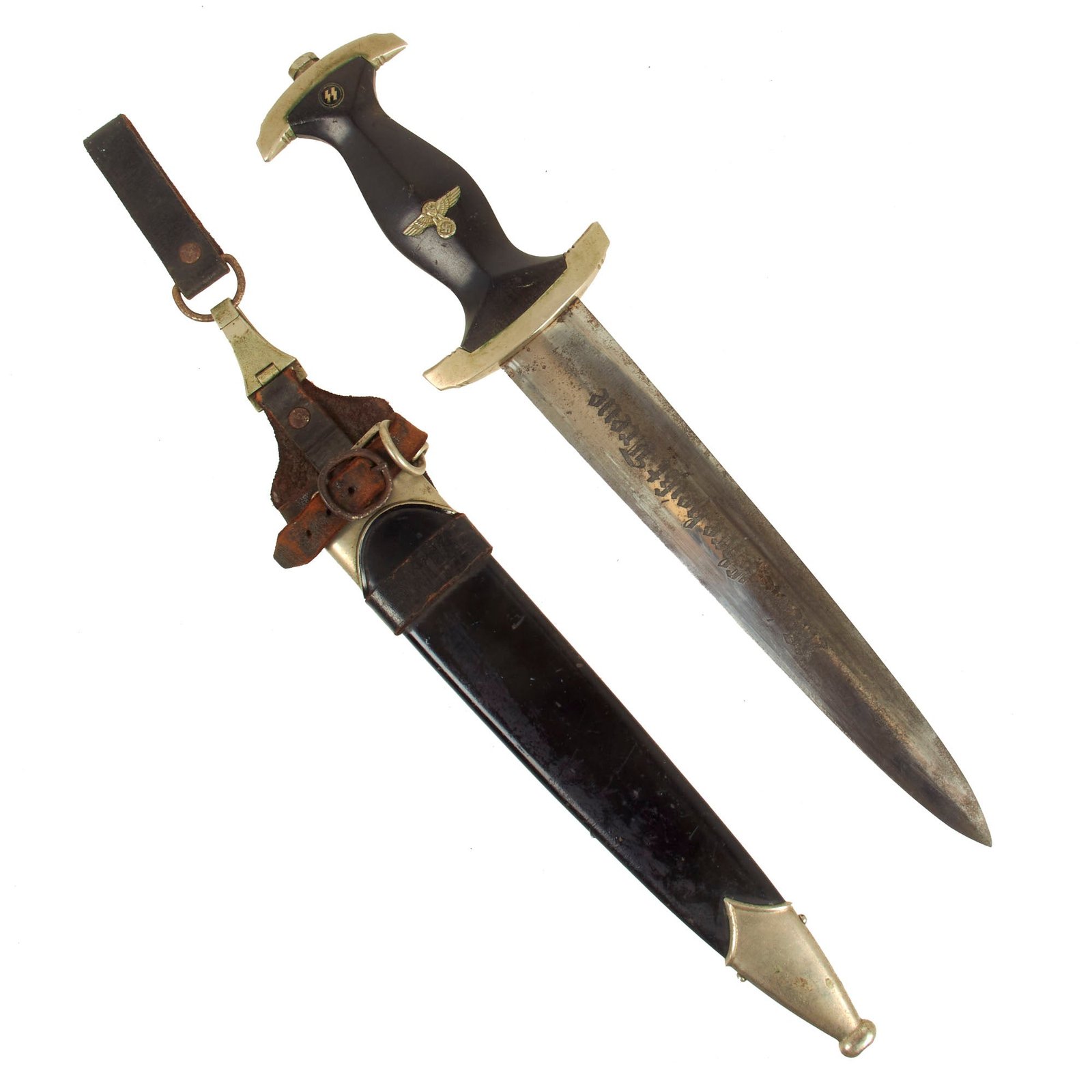 Buy Original German WWII USGI Bring Back Early M33 SS Dagger by Heinrich Böker & Co. with Scabbard in Rare Vertical Hanger | Original Firearms Antique For Sale