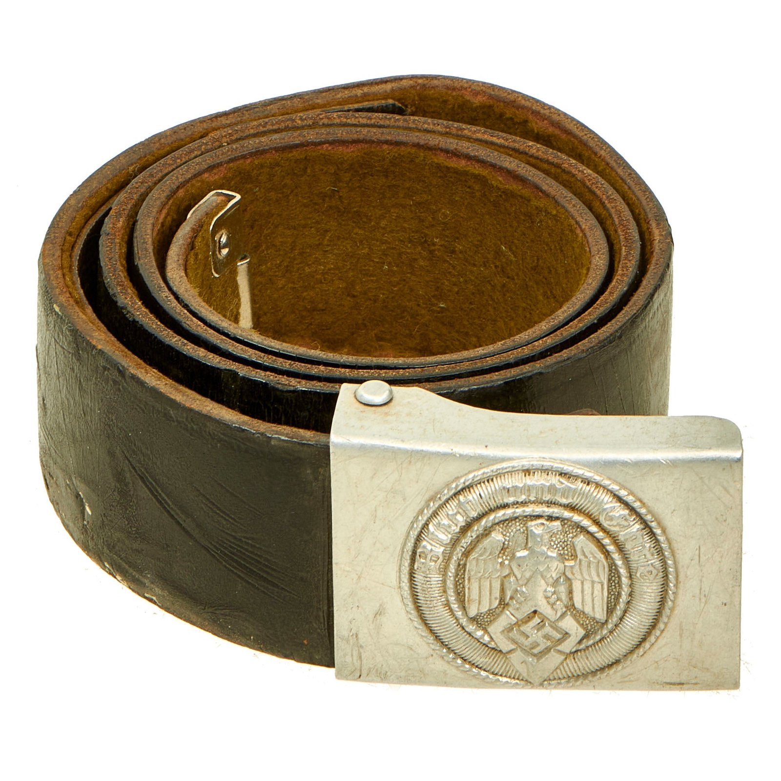 Buy Original German WWII HJ Felt Padded Leather Knife Belt with Aluminum Buckle by Friedrich Linden - RZM M4/24 | Original Firearms Antique For Sale