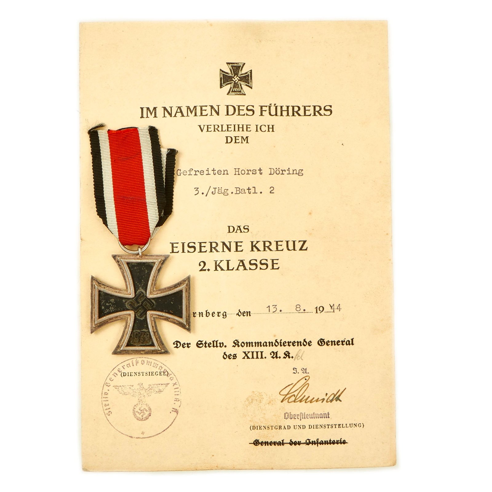Buy Original German WWII Iron Cross 2nd Class 1939 by Klein & Quenzer with Named Award Document & Ribbon - EKII | Original Firearms Antique For Sale