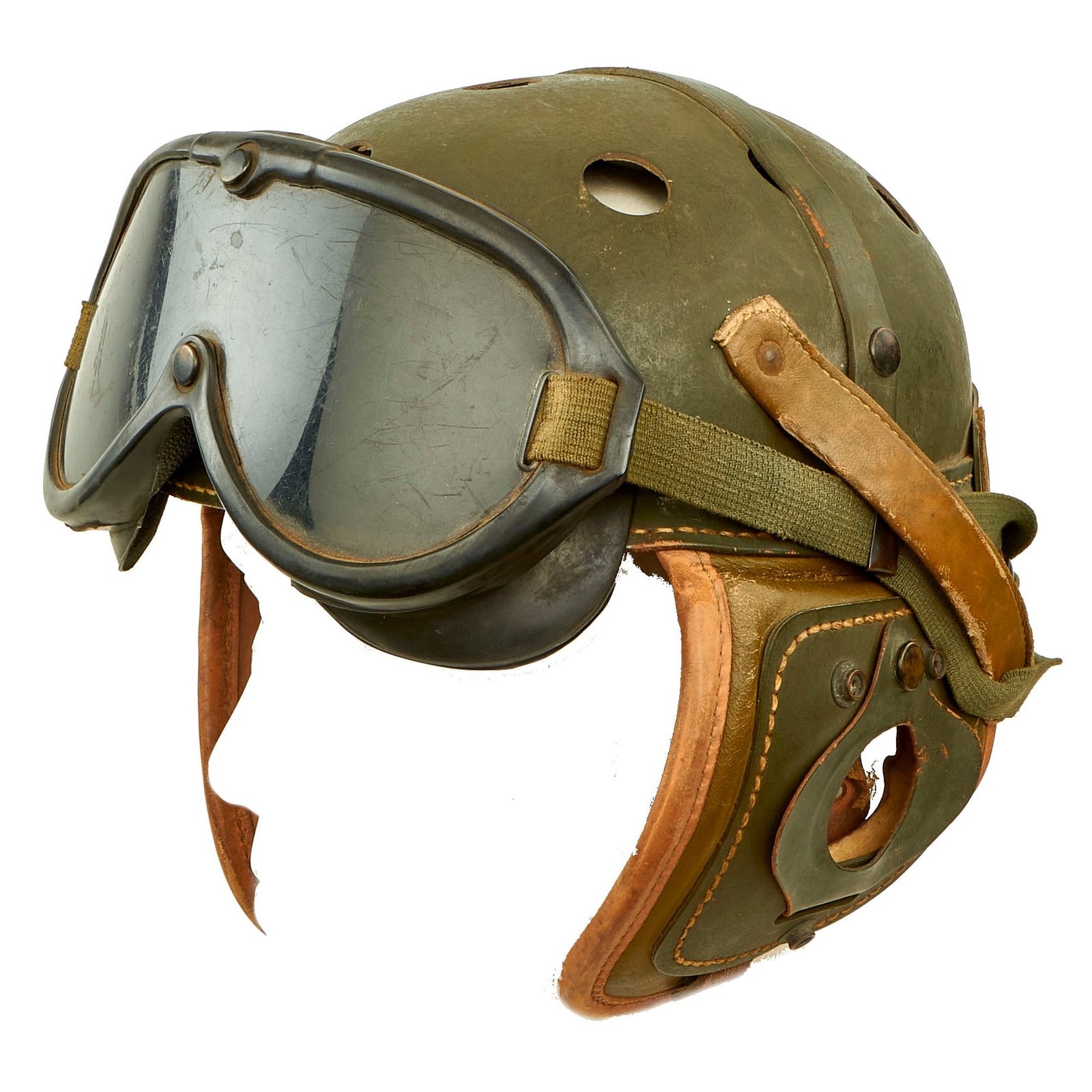 Buy Original U.S. WWII M38 Tanker Helmet by Wilson Athletic Goods with Polaroid Goggles | Original Firearms Antique For Sale