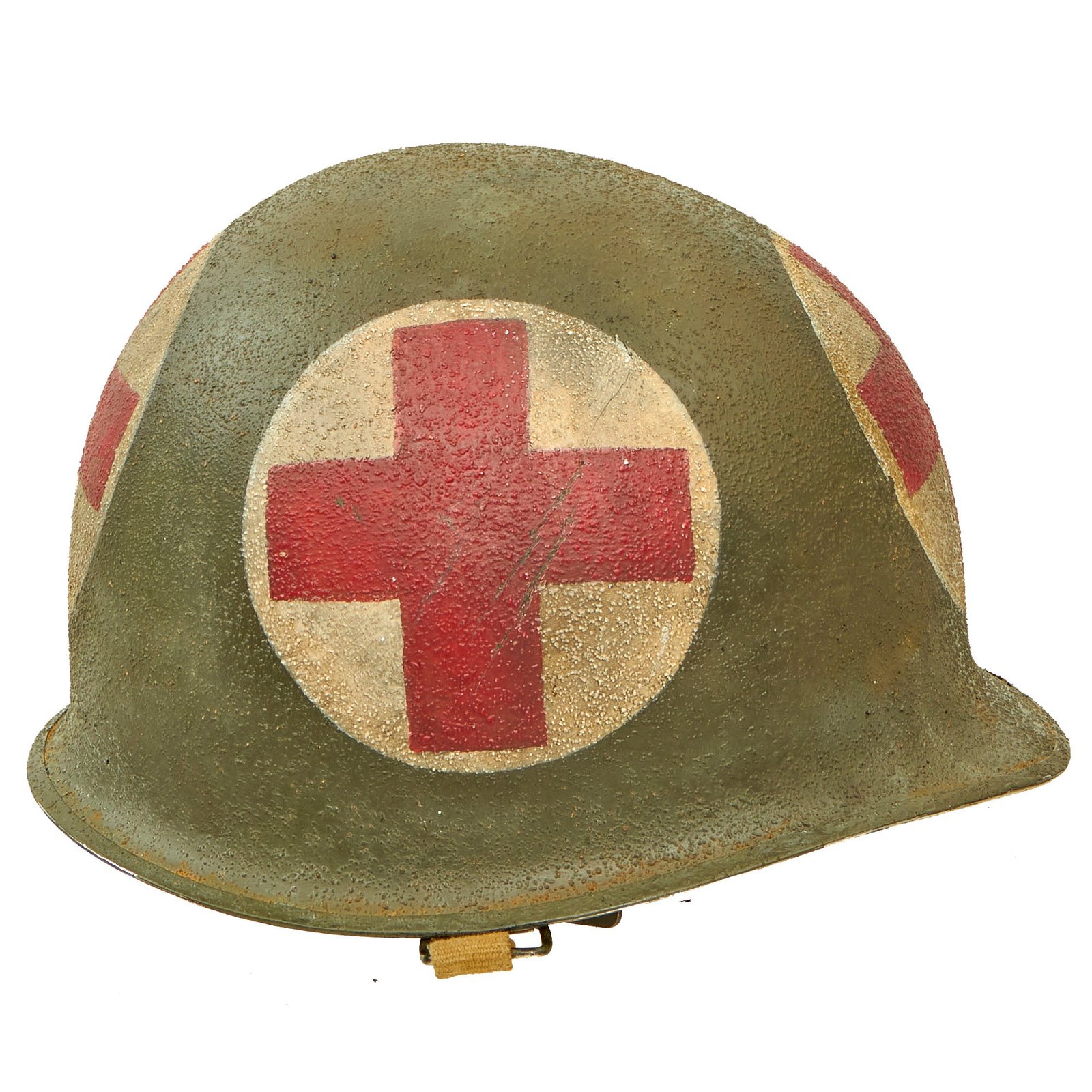 Buy Original U.S. WWII 1944 McCord Front Seam Swivel Bale M1 Helmet with Westinghouse Liner - Replicated 4-Panel Medic Paint by J. Murray Inc. 1944 | Original Firearms Antique For Sale