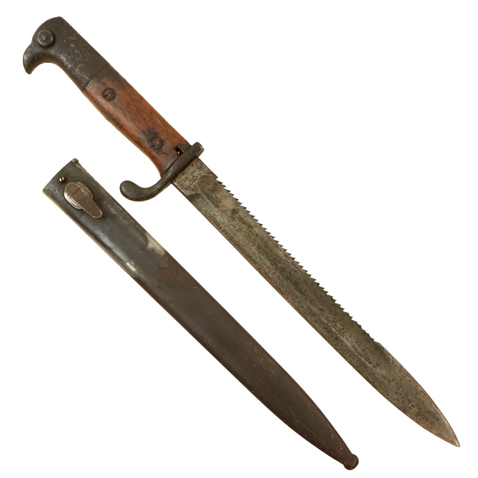 Buy Original Imperial German WWI Private Purchase Kurzes Seitengewehr M1898 Sawback Bayonet by Erfurt with Scabbard | Original Firearms Antique For Sale