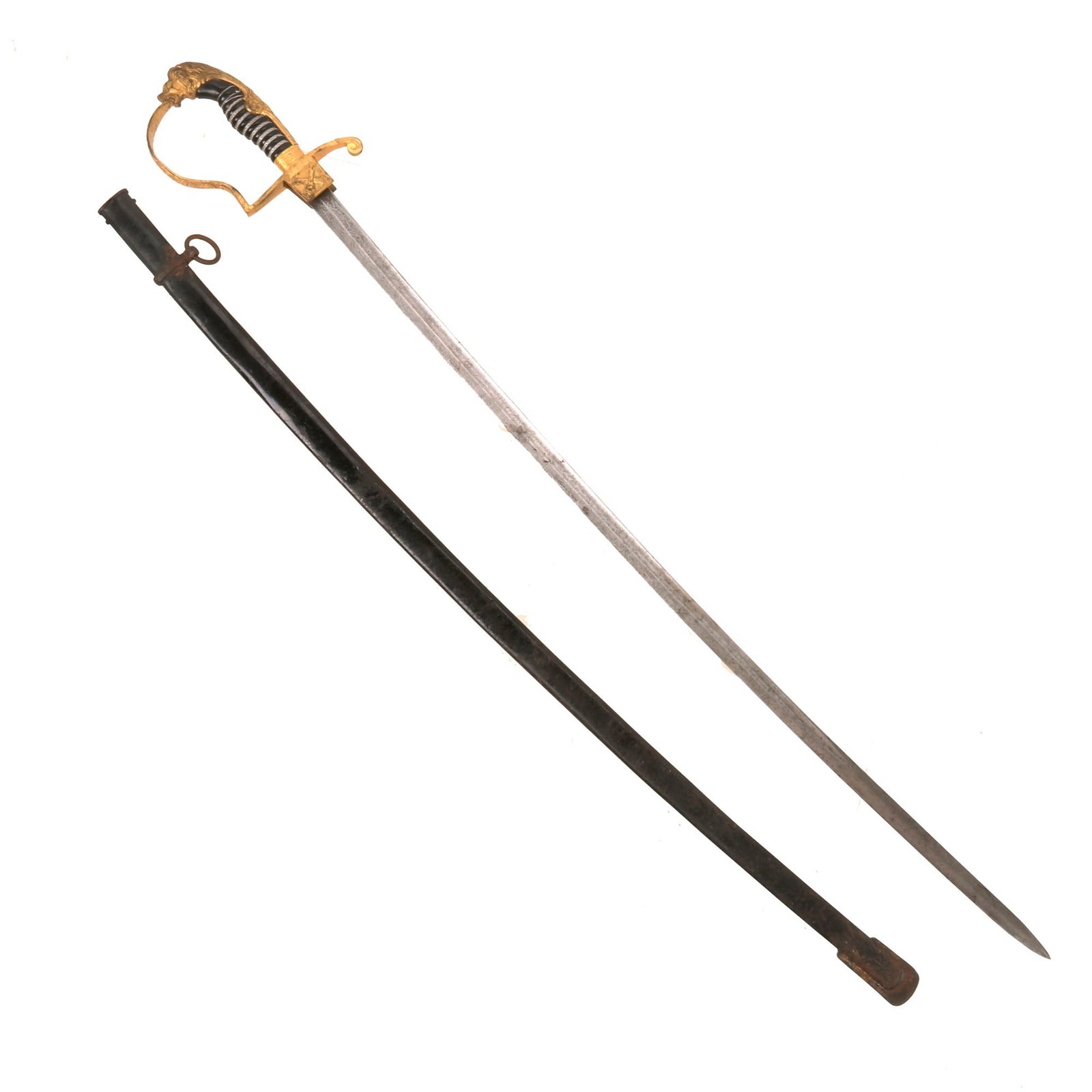 Buy Original German Weimar Republic Interwar Reichswehr Army Artillery Officer Triple Etched Lion Head Sword with Scabbard | Original Firearms Antique For Sale