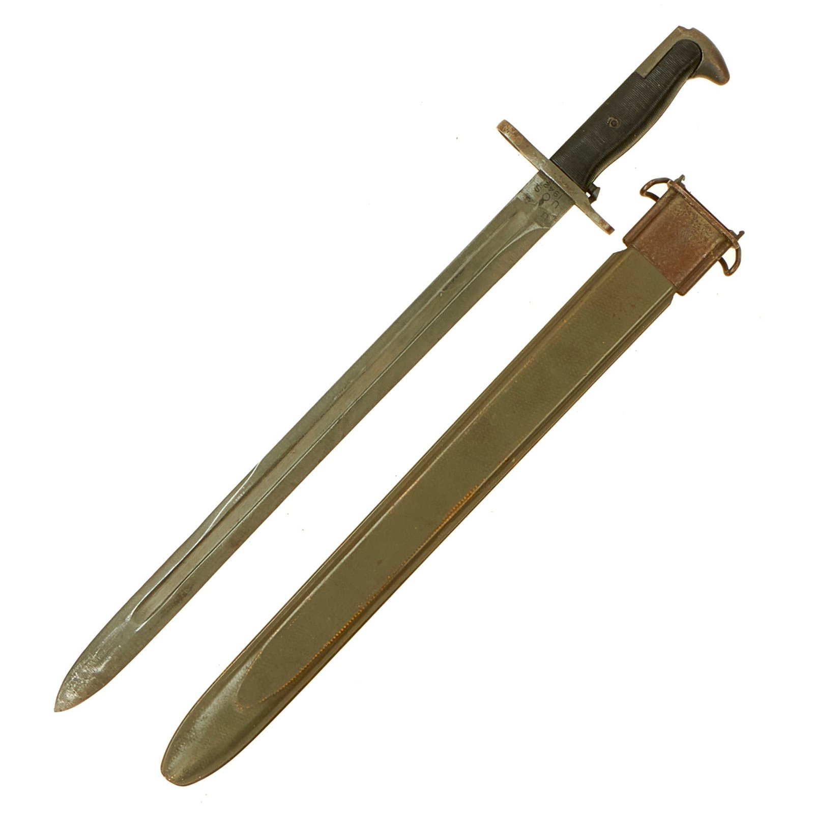 Buy Original U.S. WWII M1942 16" Garand Rifle Bayonet by Utica Cutlery with M3 Scabbard - dated 1942 | Original Firearms Antique For Sale