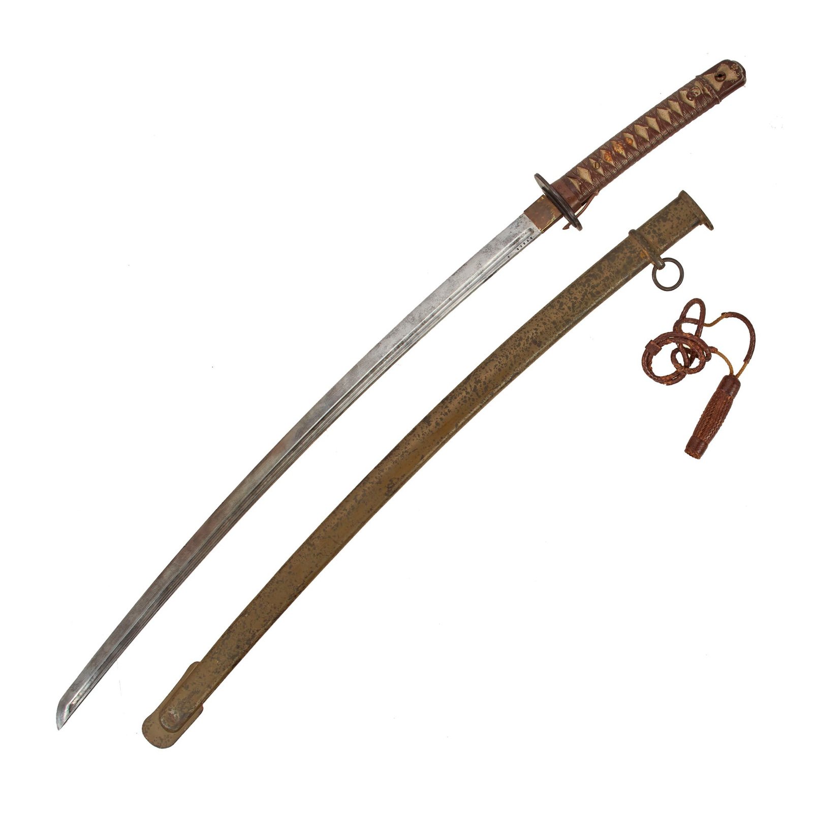 Buy Original WWII Japanese Army Type 95 NCO Katana Sword & Scabbard with Rare Leather Sword Knot - Matched Serial 37815 | Original Firearms Antique For Sale