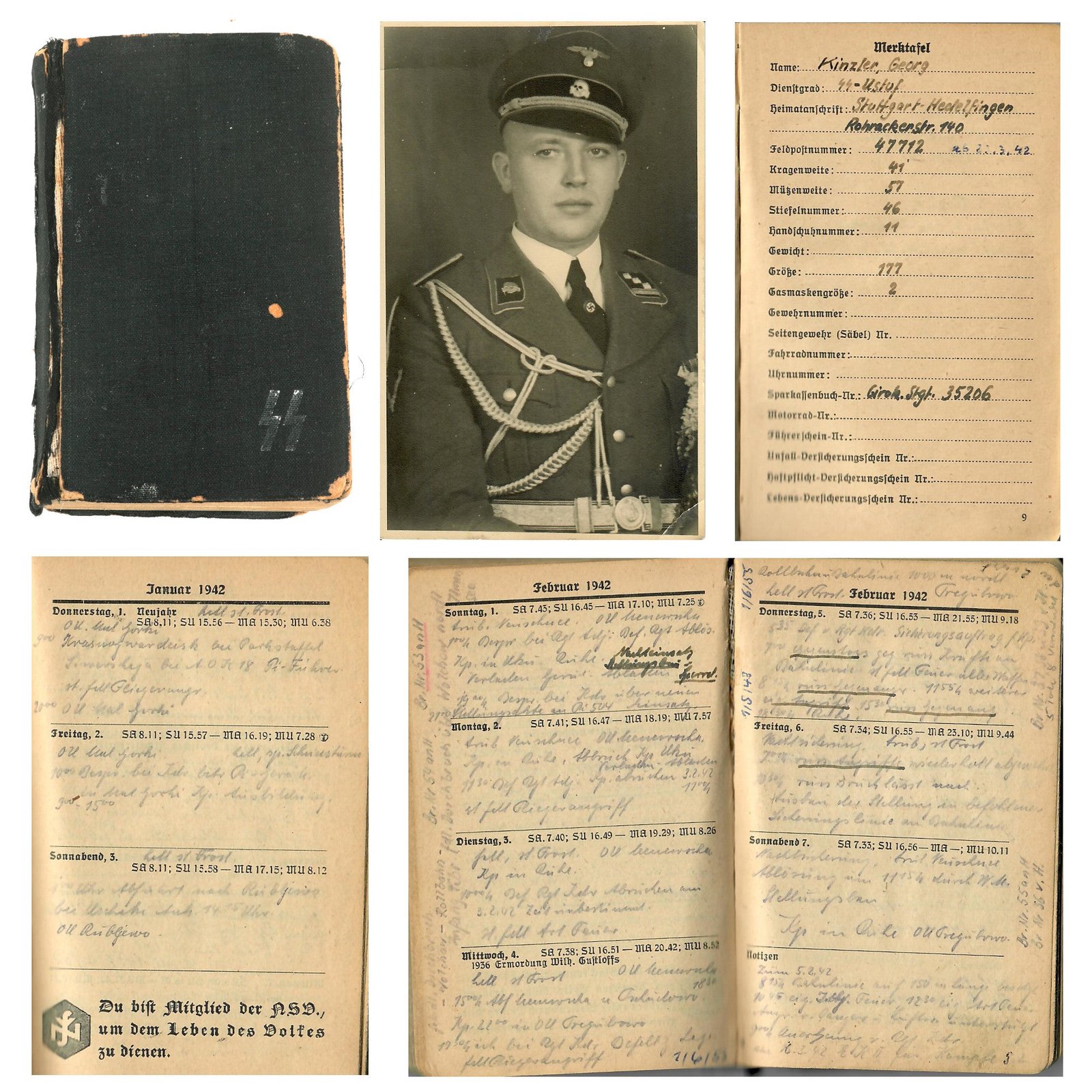 Buy Original German WWII Waffen SS 3rd Panzer Division "Totenkopf" Officer HStuf. Georg Kinzler Personal Diary with Photo and Translation | Original Firearms Antique For Sale