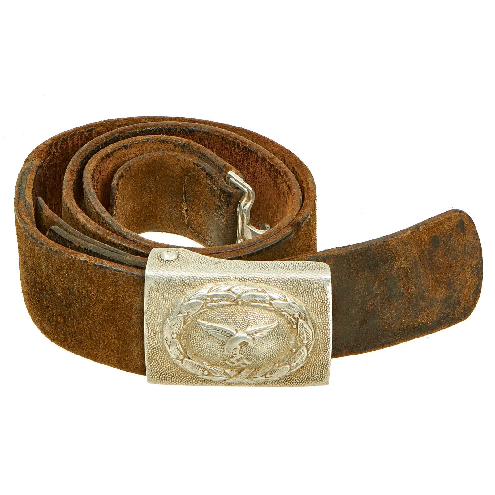 Buy Original German WWII Unit Marked EM/NCO Luftwaffe Belt with Pebbled "Droop Tail" Eagle Aluminum Buckle by Paulmann & Crone | Original Firearms Antique For Sale
