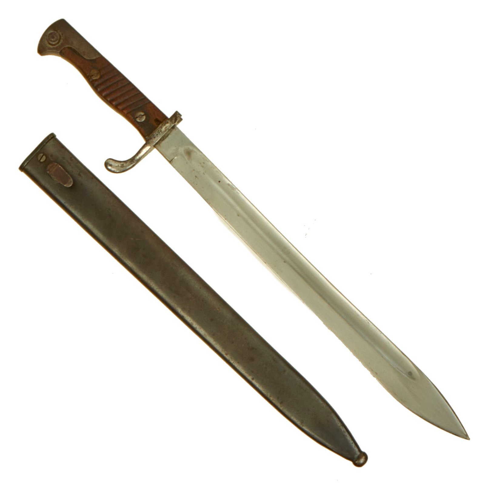 Buy Original German WWI Artillery Unit Marked First Pattern M1898/05 a/A Butcher Bayonet With “High Horns”  by Carl Eickhorn with Matched Scabbard - Dated 1915 | Original Firearms Antique For Sale