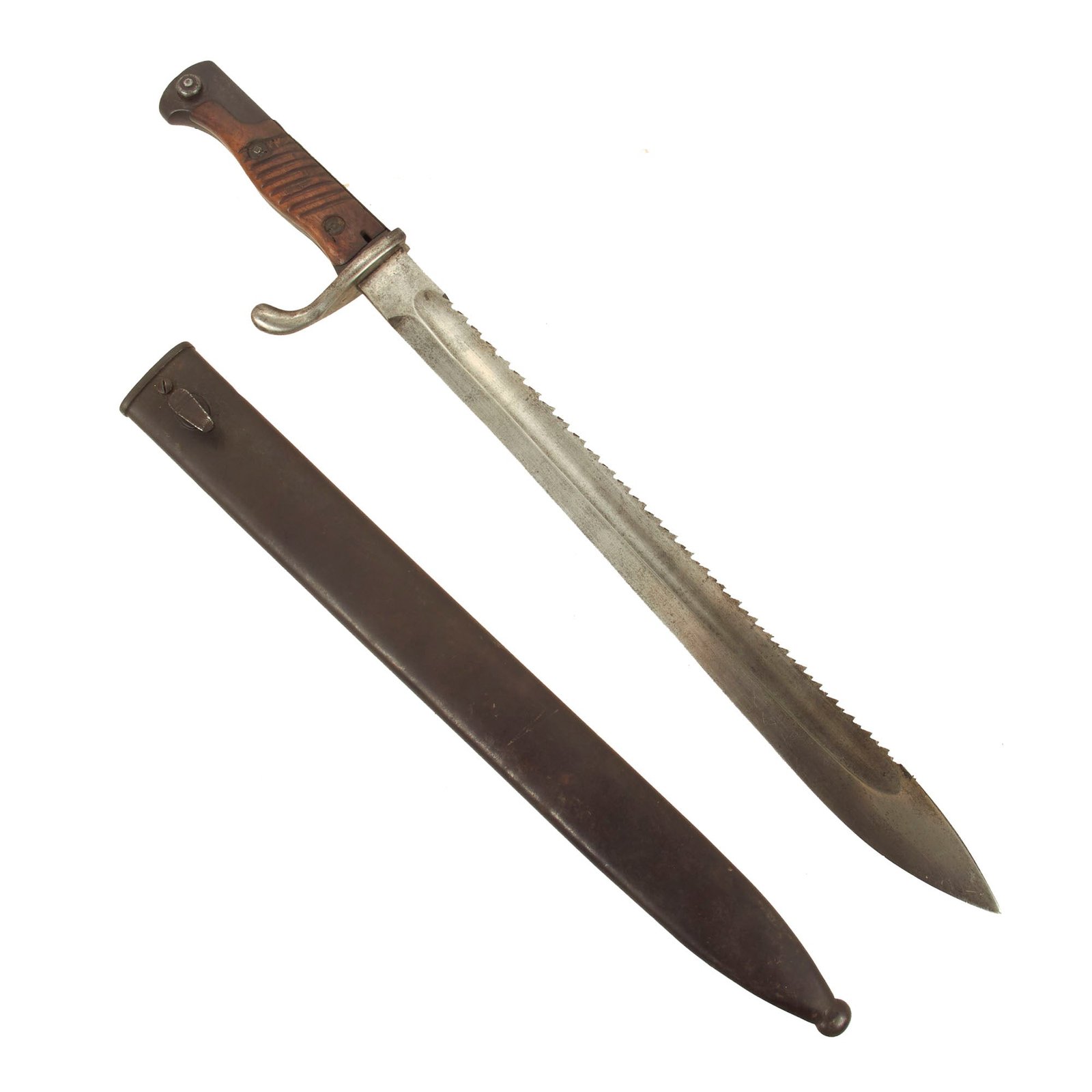 Buy Original German WWI M1898/05 n/A Butcher Sawback Bayonet by P.D. Luneschloss Solingen with Scabbard - Regiment Marked 4th Royal Bavarian Infantry "King William of Württemberg" | Original Firearms Antique For Sale