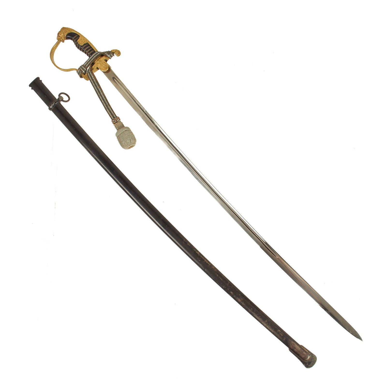 Buy Original German WWII Army Officers Lion Head Sword by Ernst Pack & Söhne with Scabbard, Troddel Knot & Hanger | Original Firearms Antique For Sale