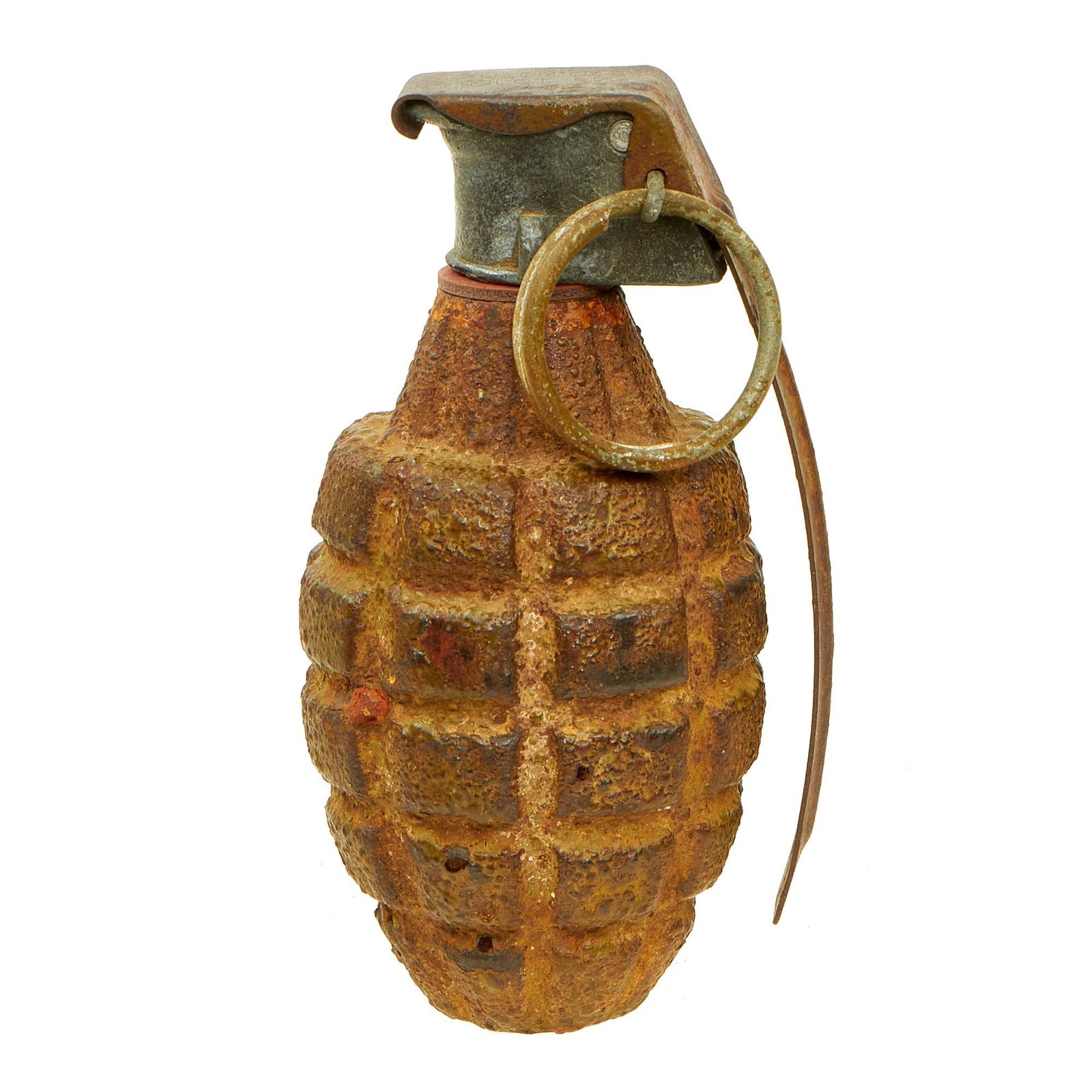 Buy Original U.S. WWII Inert MkII Pineapple Grenade with Yellow Ring & M10A2 Fuze | Original Firearms Antique For Sale