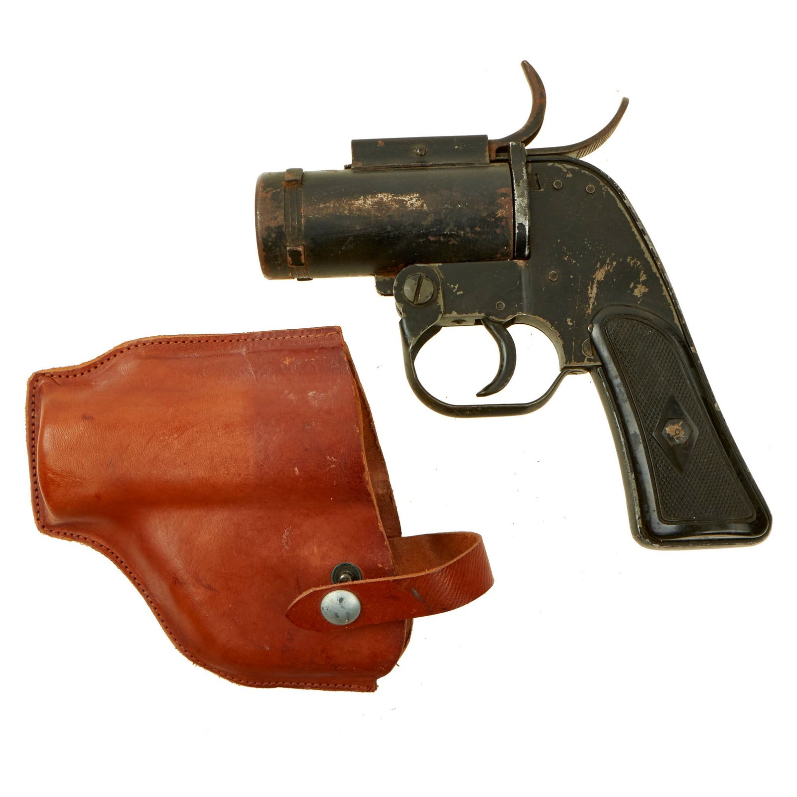 Buy Original U.S. WWII M8 Pyrotechnic 37mm Flare Signal Pistol by McInerney Spring & Wire Co. With Canadian Made Holster | Original Firearms Antique For Sale