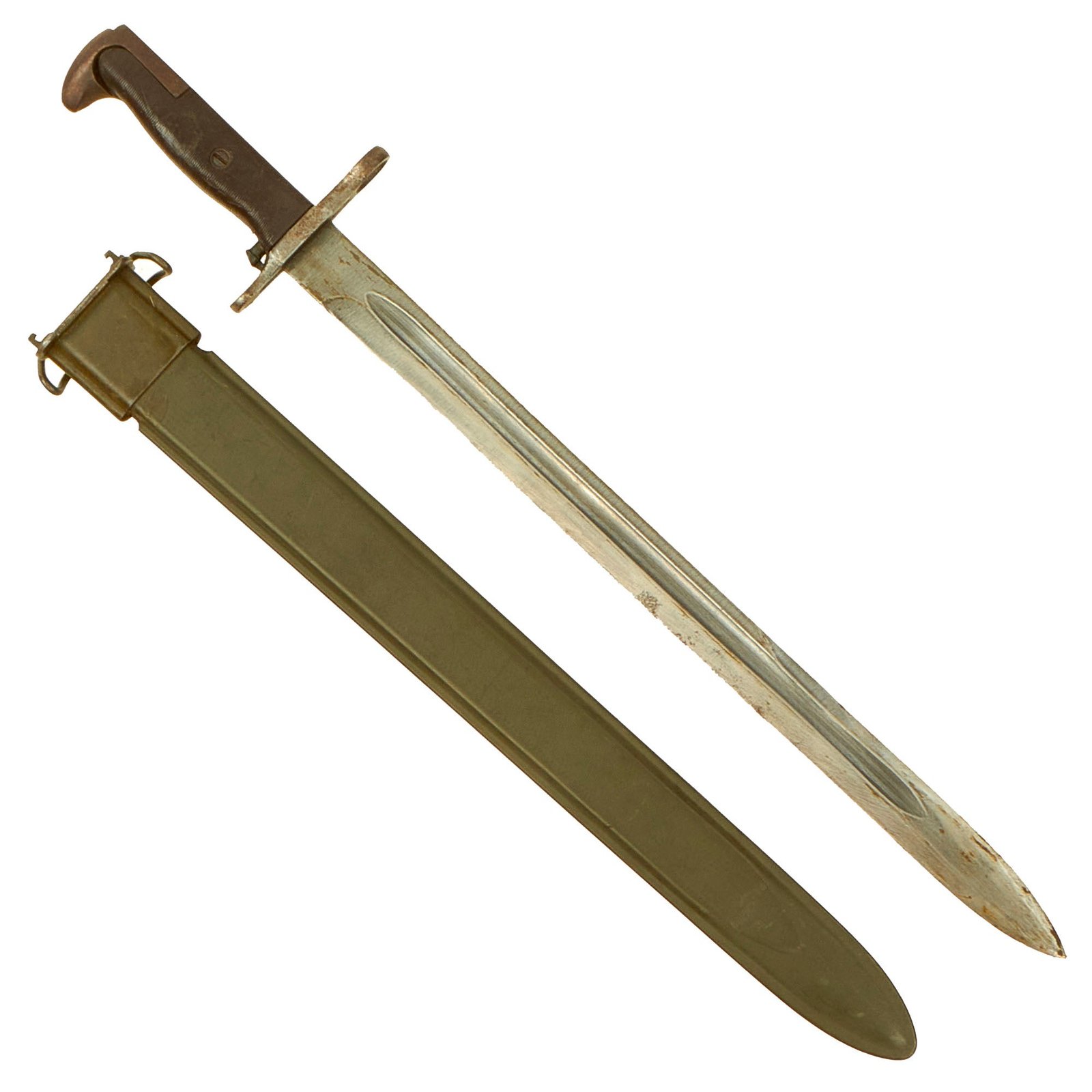 Buy Original U.S. WWII M1942 Garand 16" Bayonet by American Fork & Hoe with Rare “CAB” Grips & M3 Scabbard - dated 1943 | Original Firearms Antique For Sale