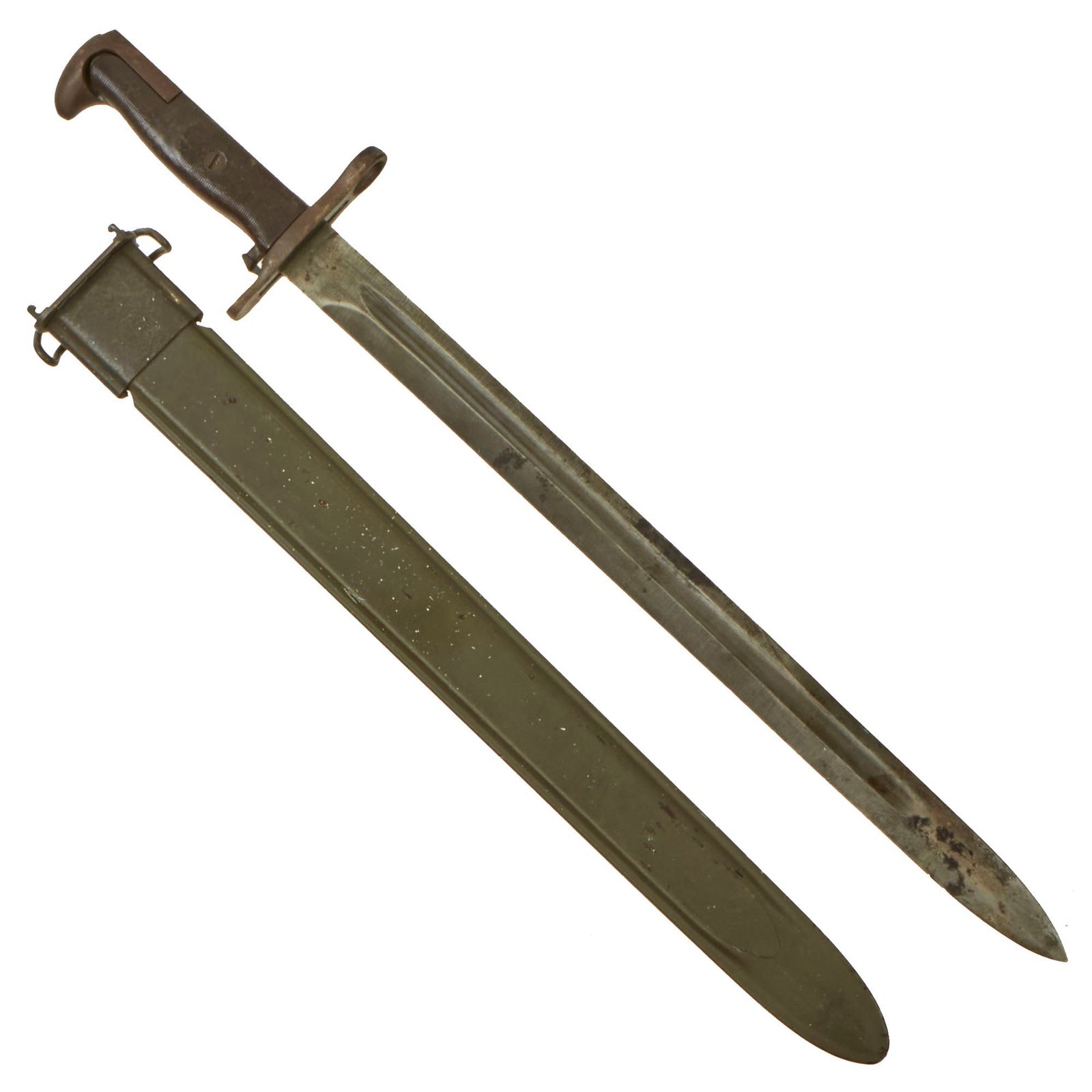 Buy Original U.S. WWII M1942 Garand 16" Bayonet by American Fork & Hoe with Rare “CAB” Grips & Rare Detroit Gasket M3 Scabbard - dated 1942 | Original Firearms Antique For Sale