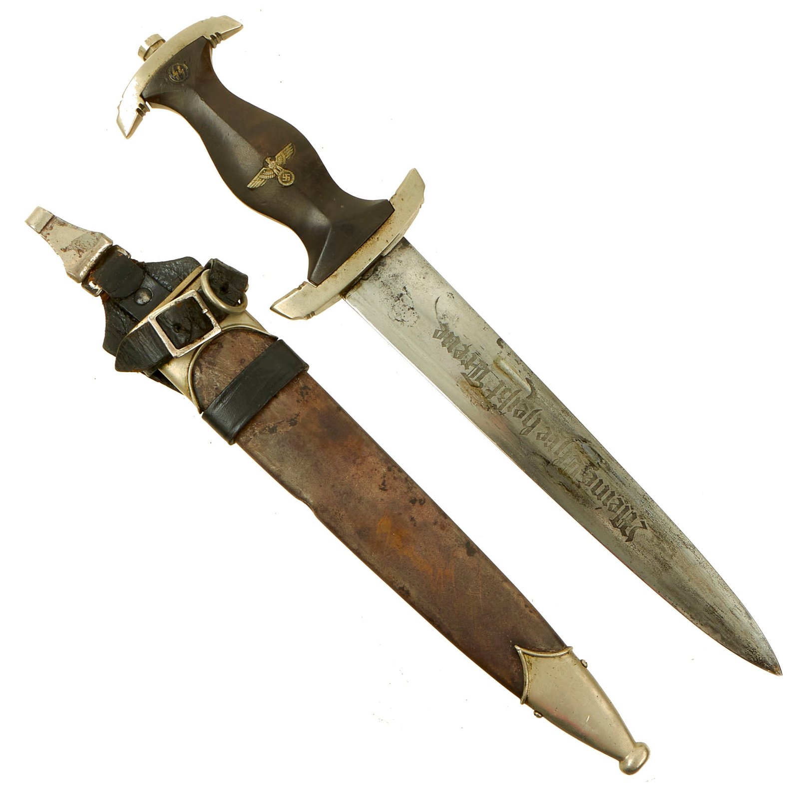 Buy Original German WWII Early Partial Ground Röhm Signature Identified Numbered M33 SS Dagger by Eickhorn with Scabbard & Rare Vertical Belt Hanger | Original Firearms Antique For Sale
