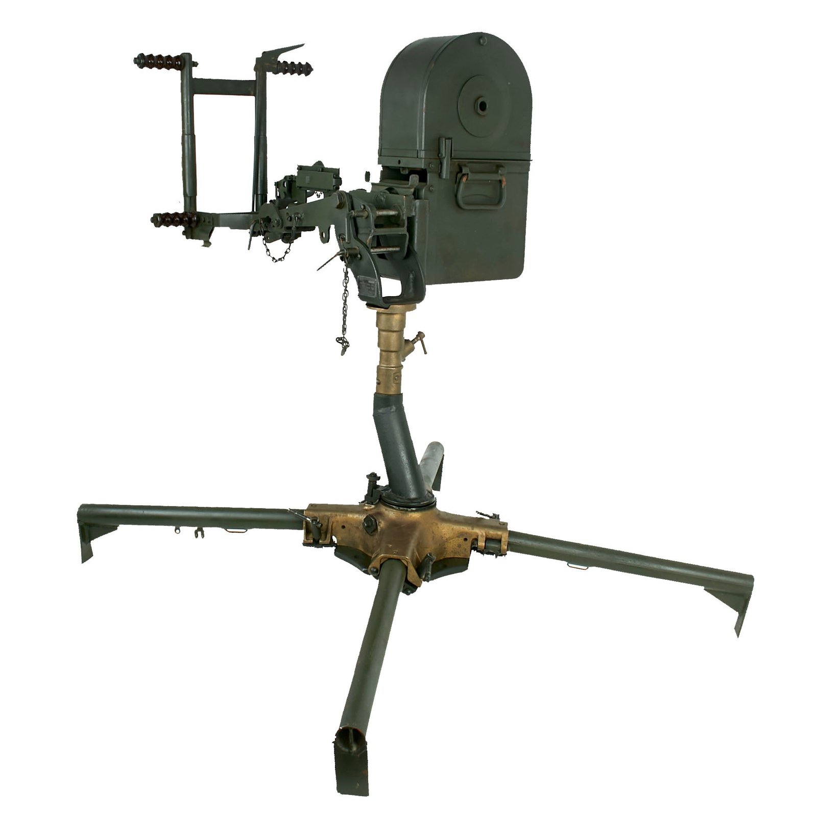 Buy Original U.S. M63 Anti-Aircraft Ground Mount for M2 Browning .50 Caliber Heavy Machine Gun with Tombstone Drum Magazine | Original Firearms Antique For Sale