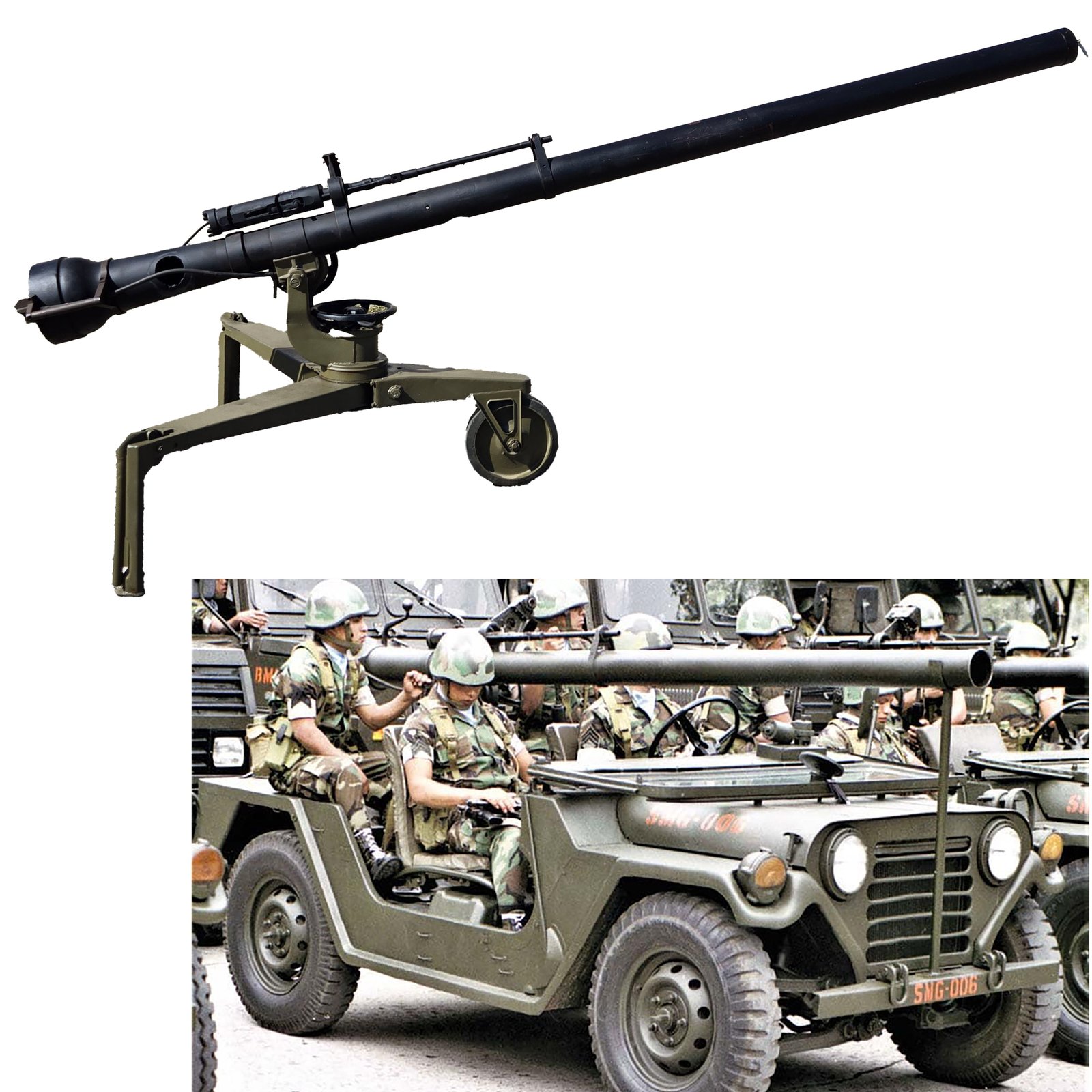 Buy Original U.S. Vietnam War 1962 Dated 105mm M40A1 Recoilless Rifle on Tripod Mount with M8C .50cal Spotting Rifle - Both Deactivated & Inert | Original Firearms Antique For Sale