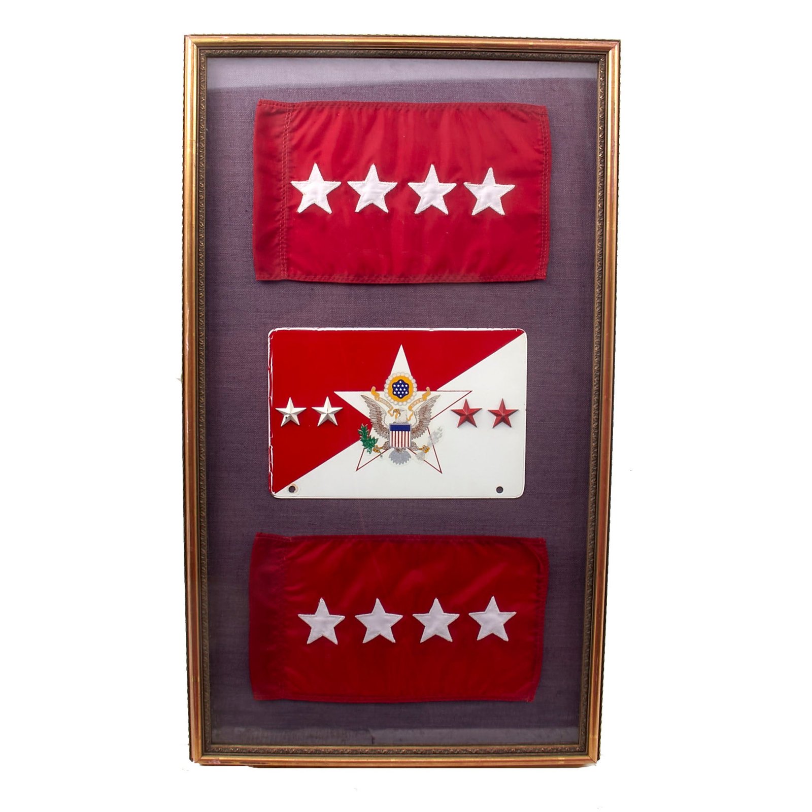 Buy Original U.S. Vietnam War Era Framed Chief of Staff of the U.S. Army Vehicle Identification Plate & General Pennants - 15½ x 26½” | Original Firearms Antique For Sale