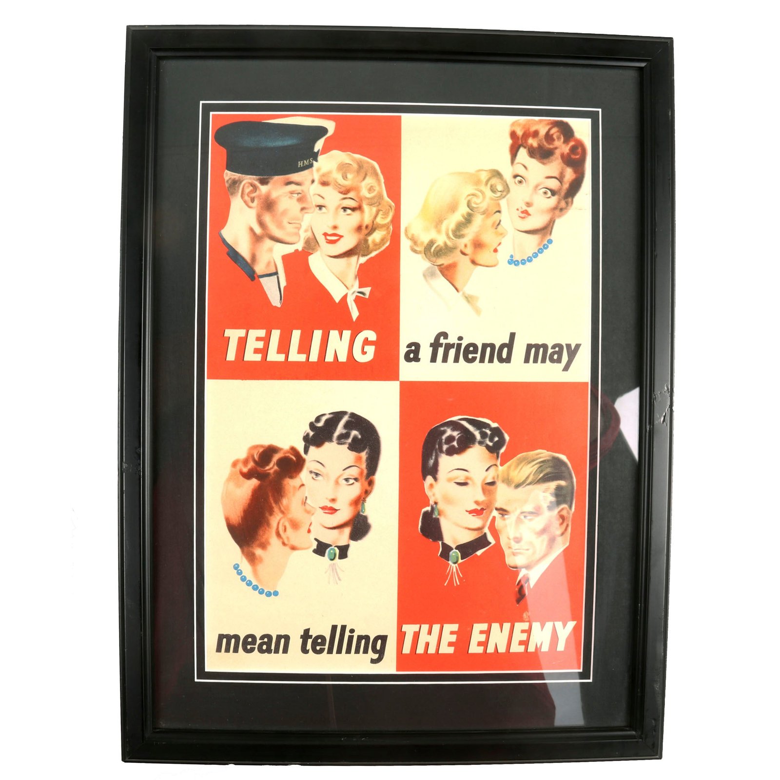 Buy Original British WWII Framed “Telling a Friend May Mean Telling the Enemy” Anti-Espionage Propaganda Poster - 13¾ x 18¼” | Original Firearms Antique For Sale