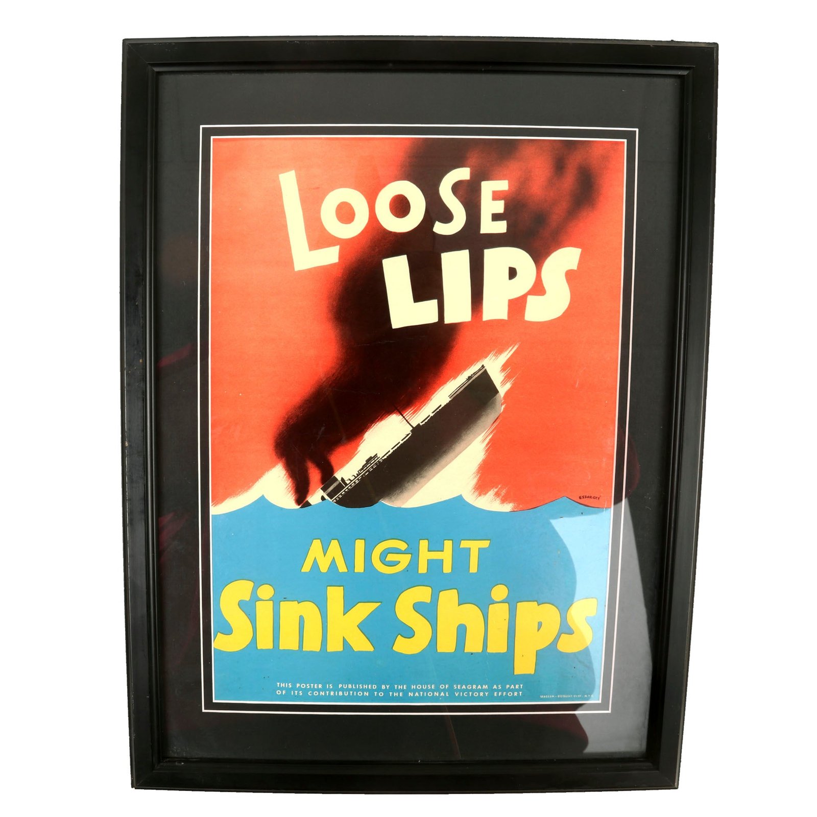Buy Original U.S. WWII Framed “Loose Lips Might Sink Ships” Anti-Espionage Propaganda Poster by Seymour R. Goff - 13¾ x 18¼” | Original Firearms Antique For Sale