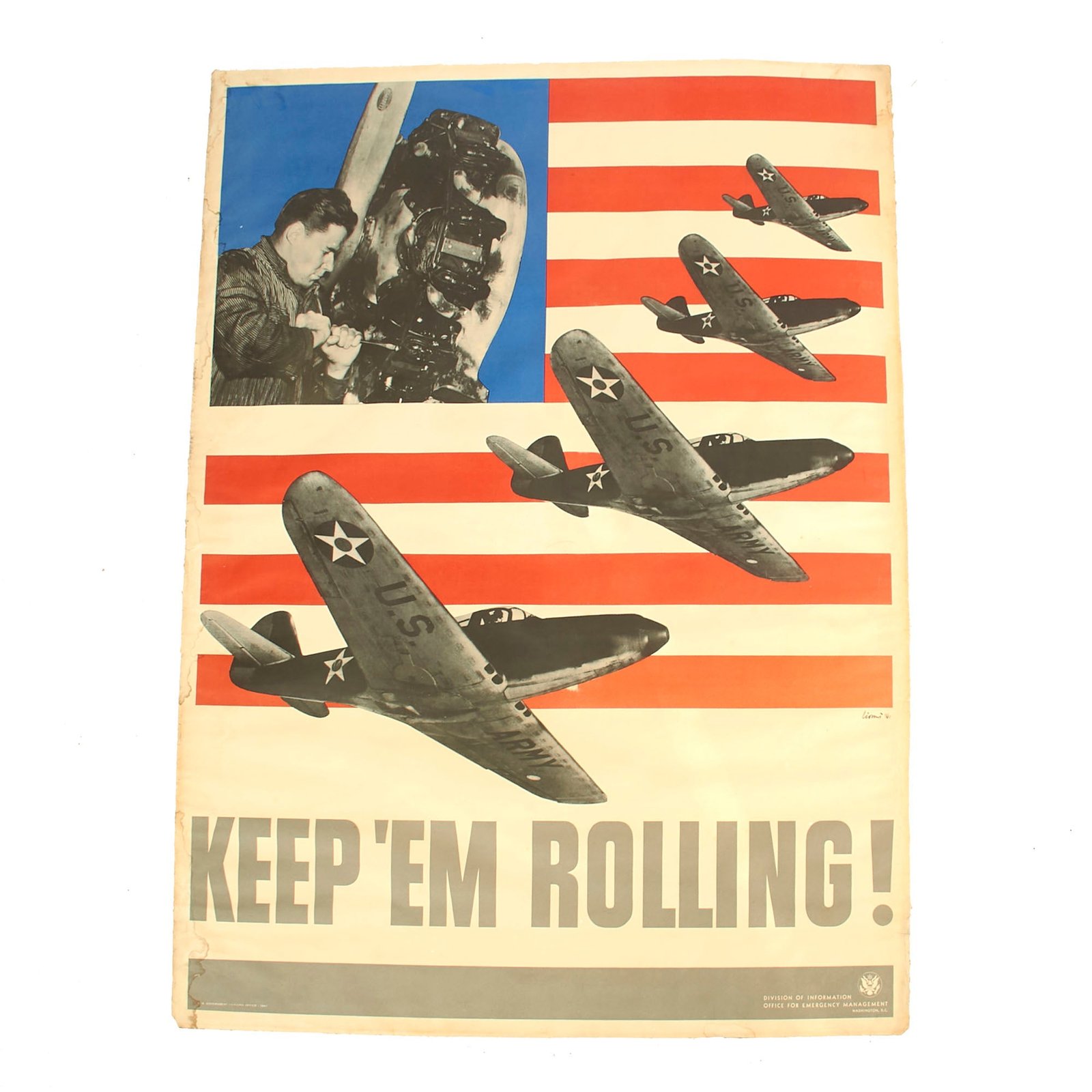 Buy Original U.S. WWII “KEEP ‘EM ROLLING!” Linen-Backed Production Propaganda Poster - 29½ x 40” | Original Firearms Antique For Sale
