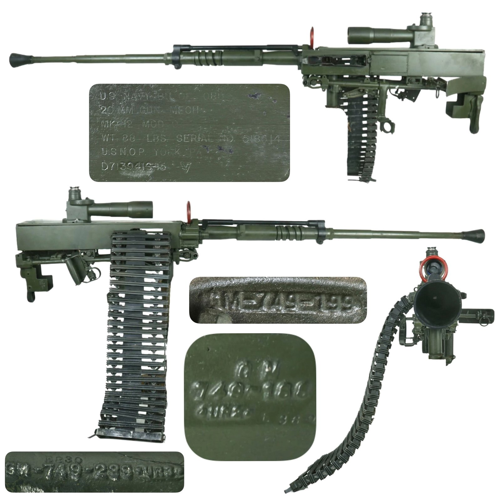 Buy Original Vietnam War U.S. Navy Colt Mk12 Mod.0 20mm Prop Aircraft Display Autocannon Machine Gun with Feed Chutes | Original Firearms Antique For Sale