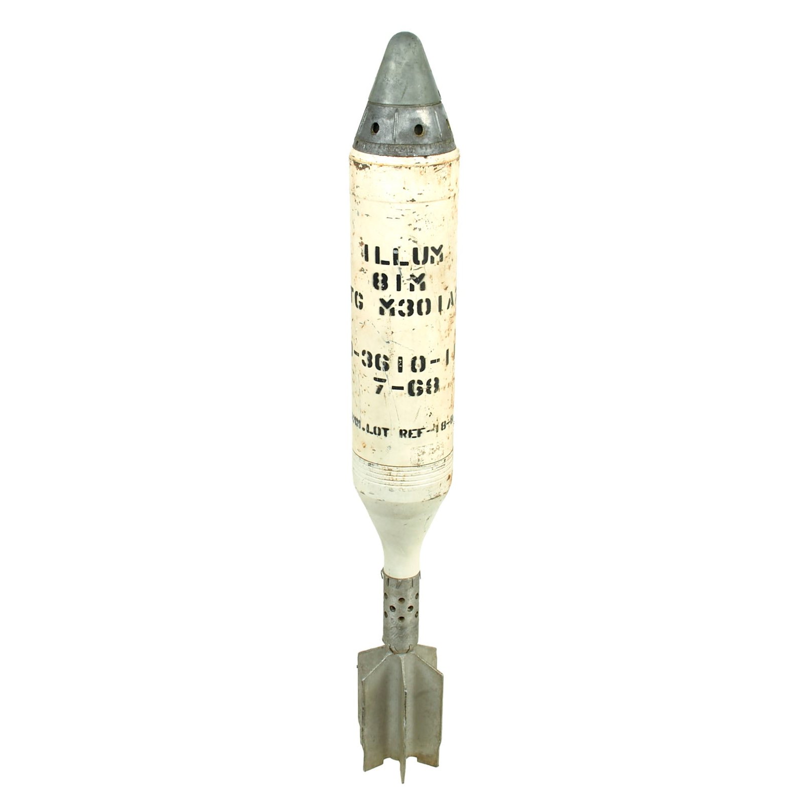 Buy Original U.S. Vietnam War INERT 81mm Mortar M301A2 Illumination Round with Deactivated Fuse - Dated 1968 | Original Firearms Antique For Sale