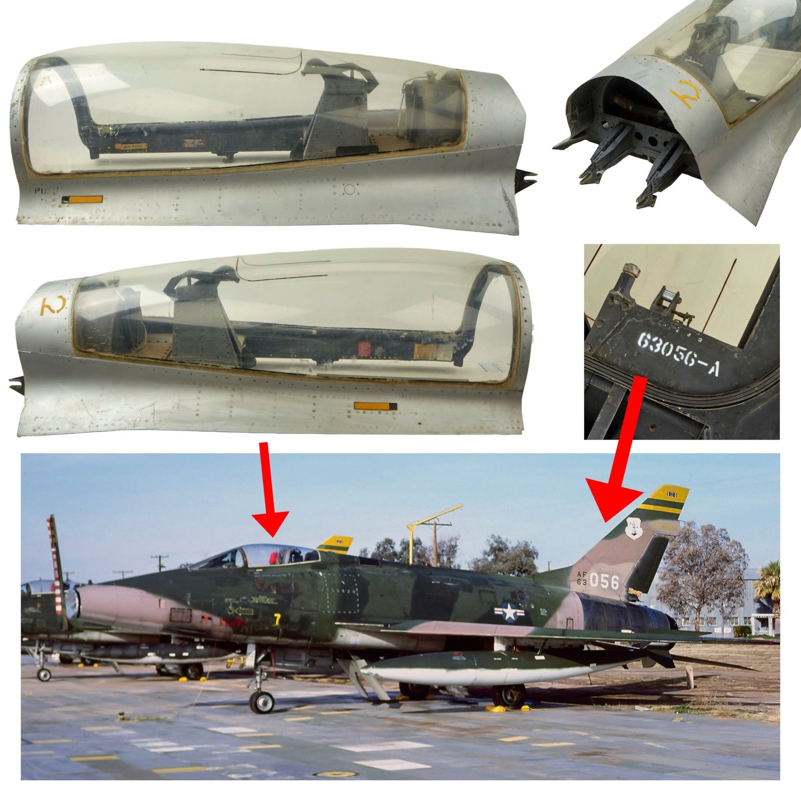 Buy Original U.S. Cold War Era F-100D Super Sabre Supersonic Jet Fighter Aircraft Cockpit Canopy From A-63056 of 128th Tactical Fighter Squadron of the Georgia Air National Guard - 71 x 38 x 24” | Original Firearms Antique For Sale