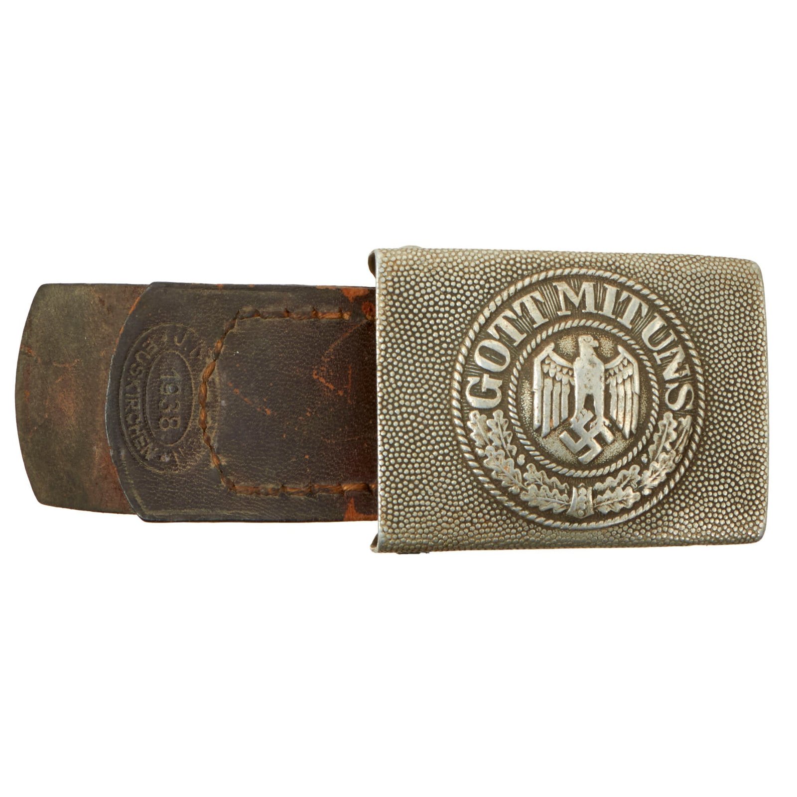 Buy Original German Pre-WWII Army Heer EM/NCO Pebbled Aluminum Belt Buckle by J. Deutschbein of Euskirchen - Dated 1938 | Original Firearms Antique For Sale